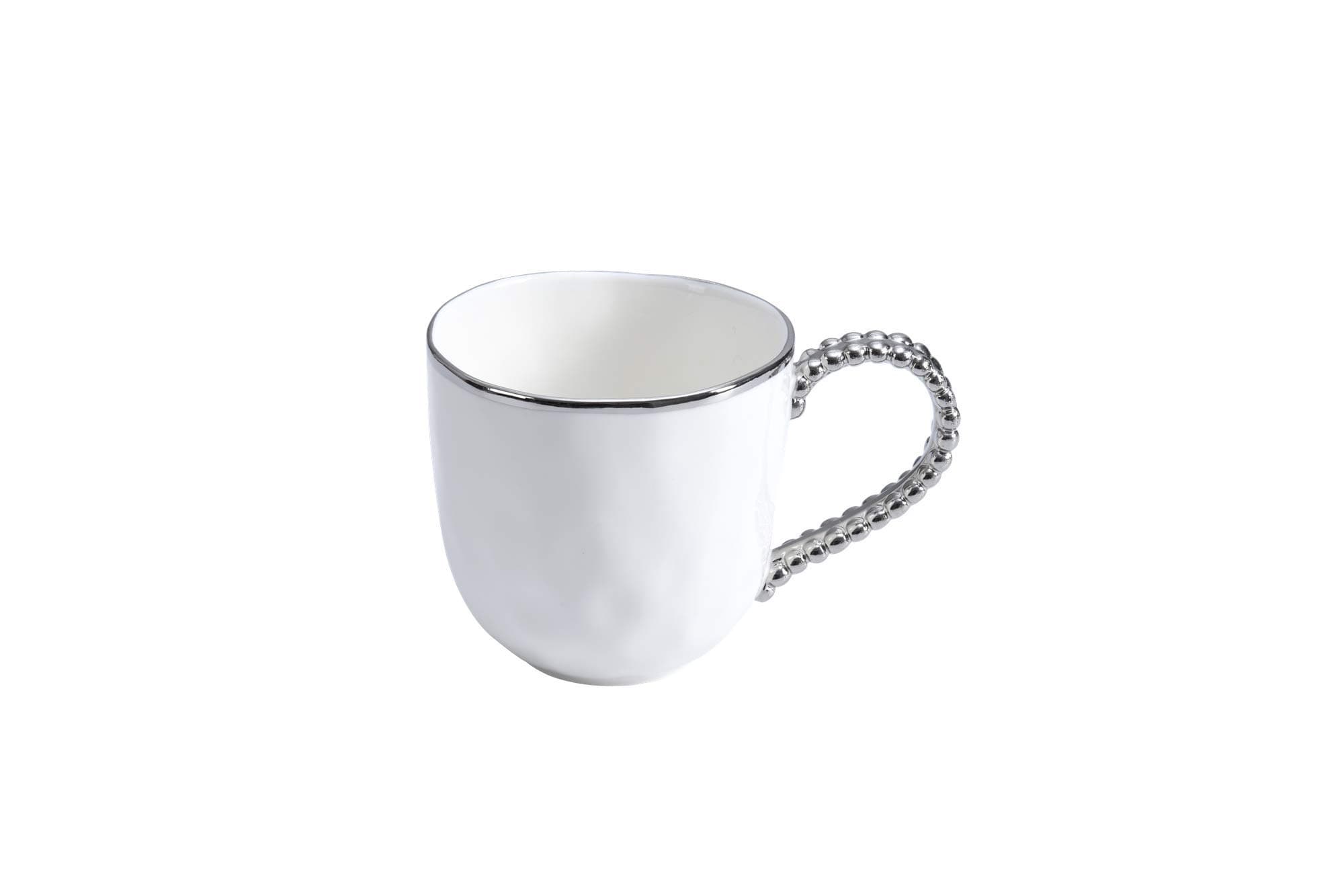 Pampa Bay CER-9006-W White and Silver Porcelain Mug, 4-inch Height