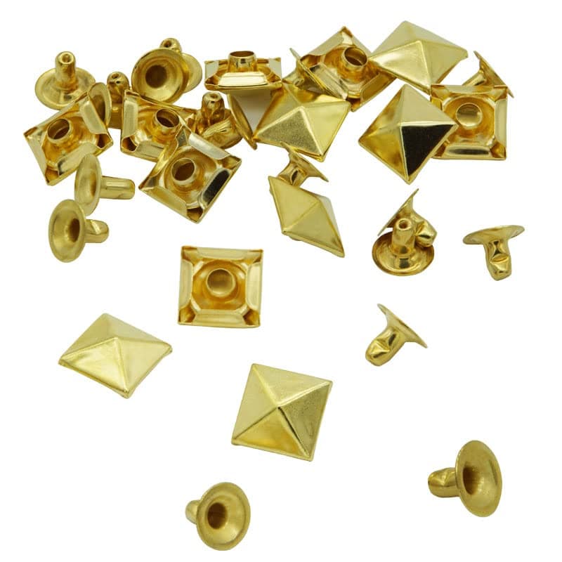WHYHKJ 100PCS 7mm Gold Spike Rivet Pyramid Rapid Rivet Studs Glam Rock Biker Nailheads Leathercraft Decorations