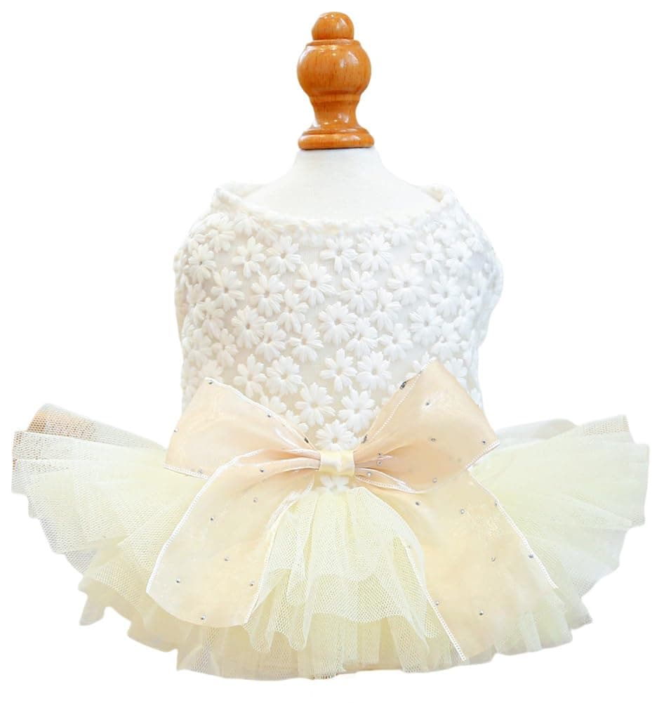 Furbabycare® Elegant Sweet Fashion Puppy Dog Blingbling Princess Skirt Pet Dog Lace Cake Camisole Tutu Dress J-White X-Small