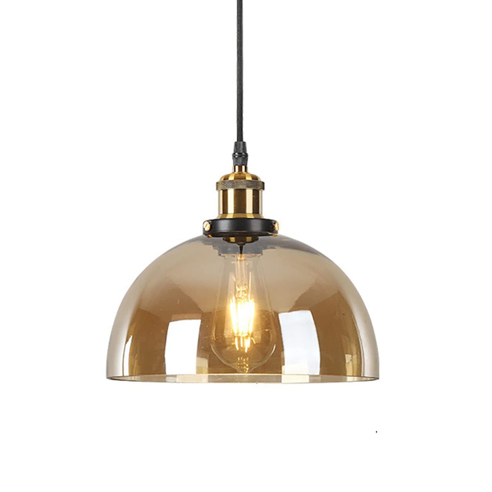 S-Cevada Farmhouse Pendant Lighting, Industrial Vintage Round Glass Dining Room Ceiling Hanging Lamp in Bronze Finish, Kitchen Island E26 1- Light Chandelier (Amber)