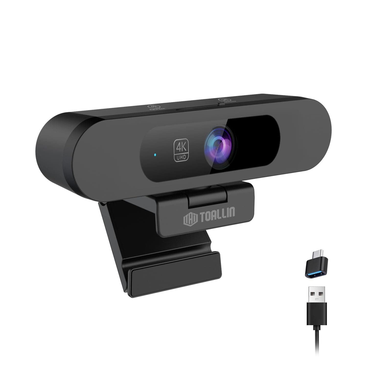 TOALLIN 4K Webcam for PC, AI Framing, Built-in Dual Mic, 5X Zoom