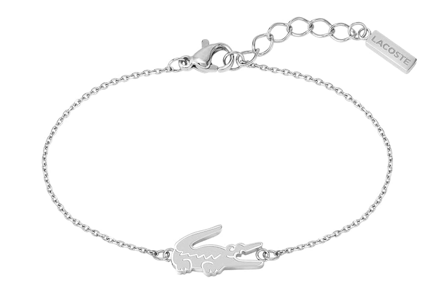 Lacoste Pulsera de cadena para Mujer Colección CROCODILE, Plata, Talla única