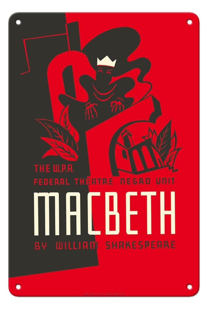 Pacifica Island Art Macbeth by William Shakespeare - The W.P.A. Federal Theatre Negro Unit - Vintage Theater Poster by Anthony Velonis c.1936-8 x 12 inch Vintage Metal Tin Sign