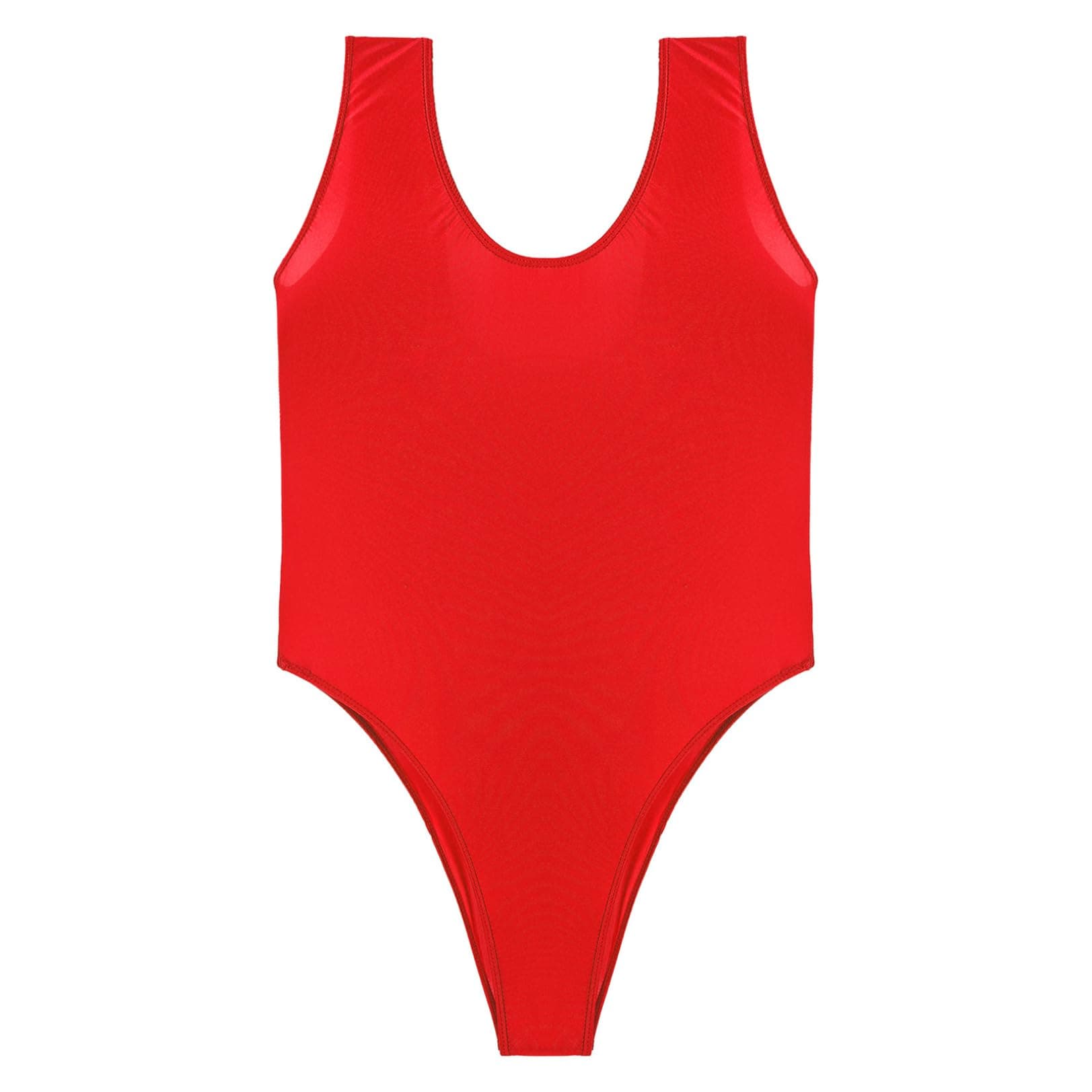 renvena Mens Smooth Slim Fit Wrestling Singlet Bodysuit High Elastic Gym Workout Leotard Underwear Red X-Large