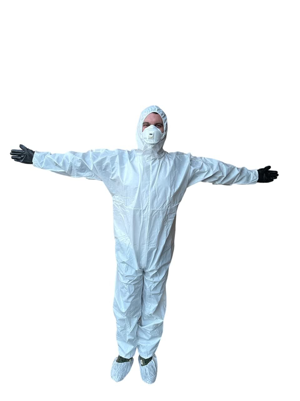keebomed Hazmat suit, Chemical Protective Coverall, Category III, Type A, Microporous,Hood, Elastic Wrists and Ankles, Zipper (XXL - White)