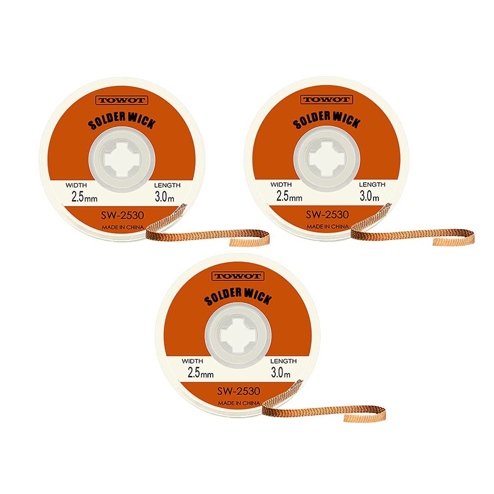 TOWOT Solder Wick, Desoldering Wick Used to Remove The Solder and Disassemble Electrical Components, No-Clean Solder Wick Braid(3 PCS - W 0.10'' L 9.8')