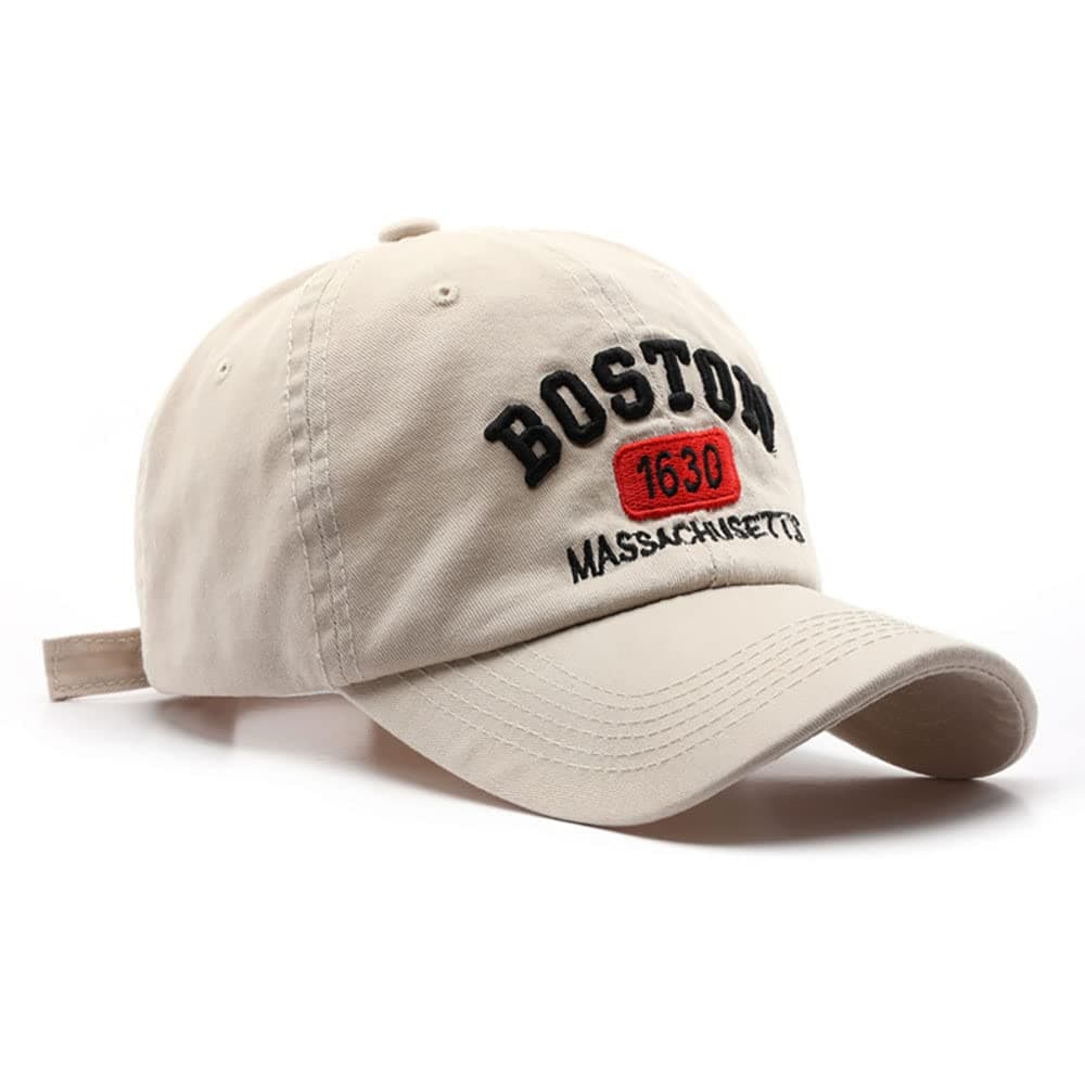 Boston Cap Unisex Baseball Cap Sun Hat Adjustable Trucker Cap, Beige, Medium-Large