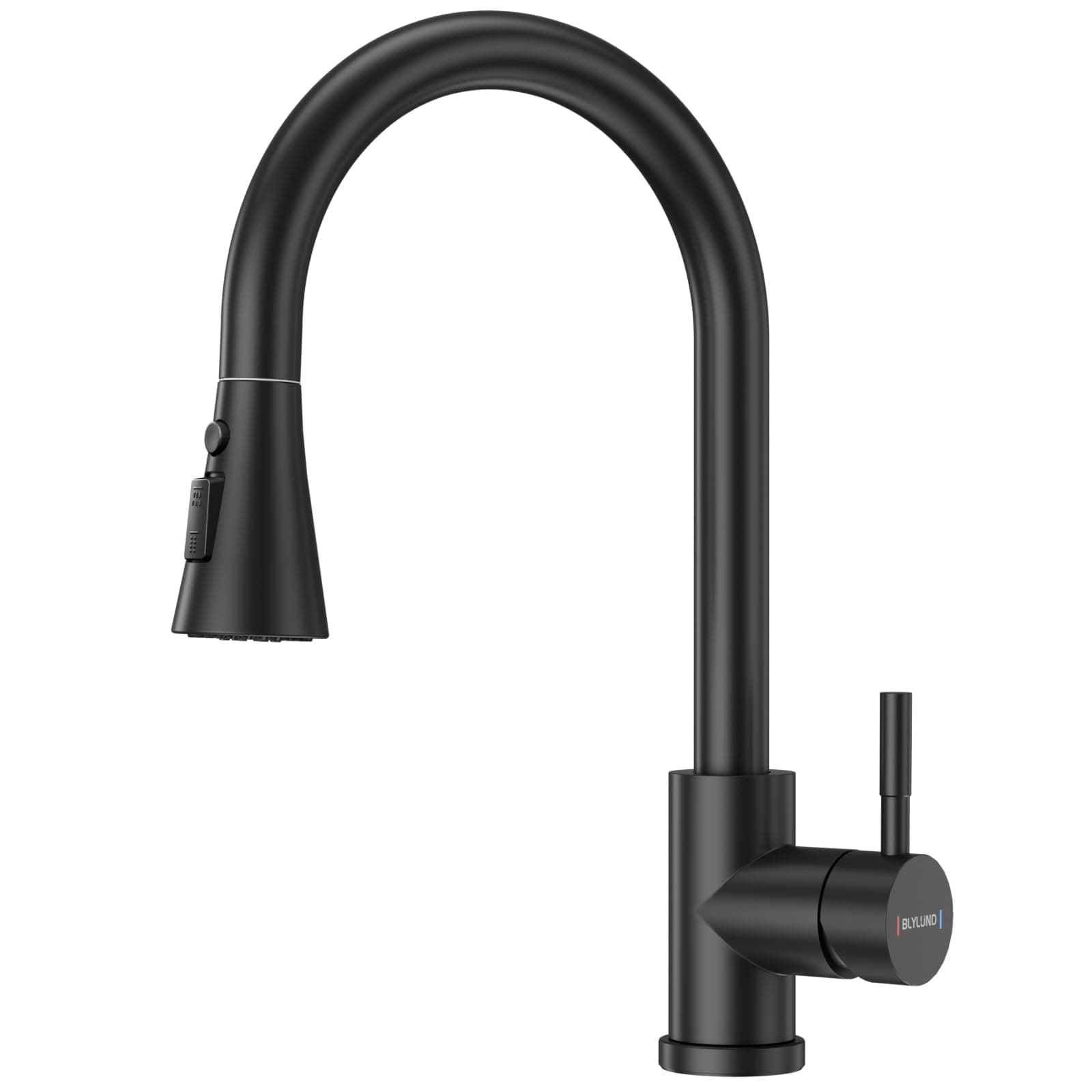 BLYLUND Matte Black Kitchen Faucets with Pull Down Sprayer 3 Modes, Stainless Steel Modern Sink Taps High Arch Single Handle Faucet