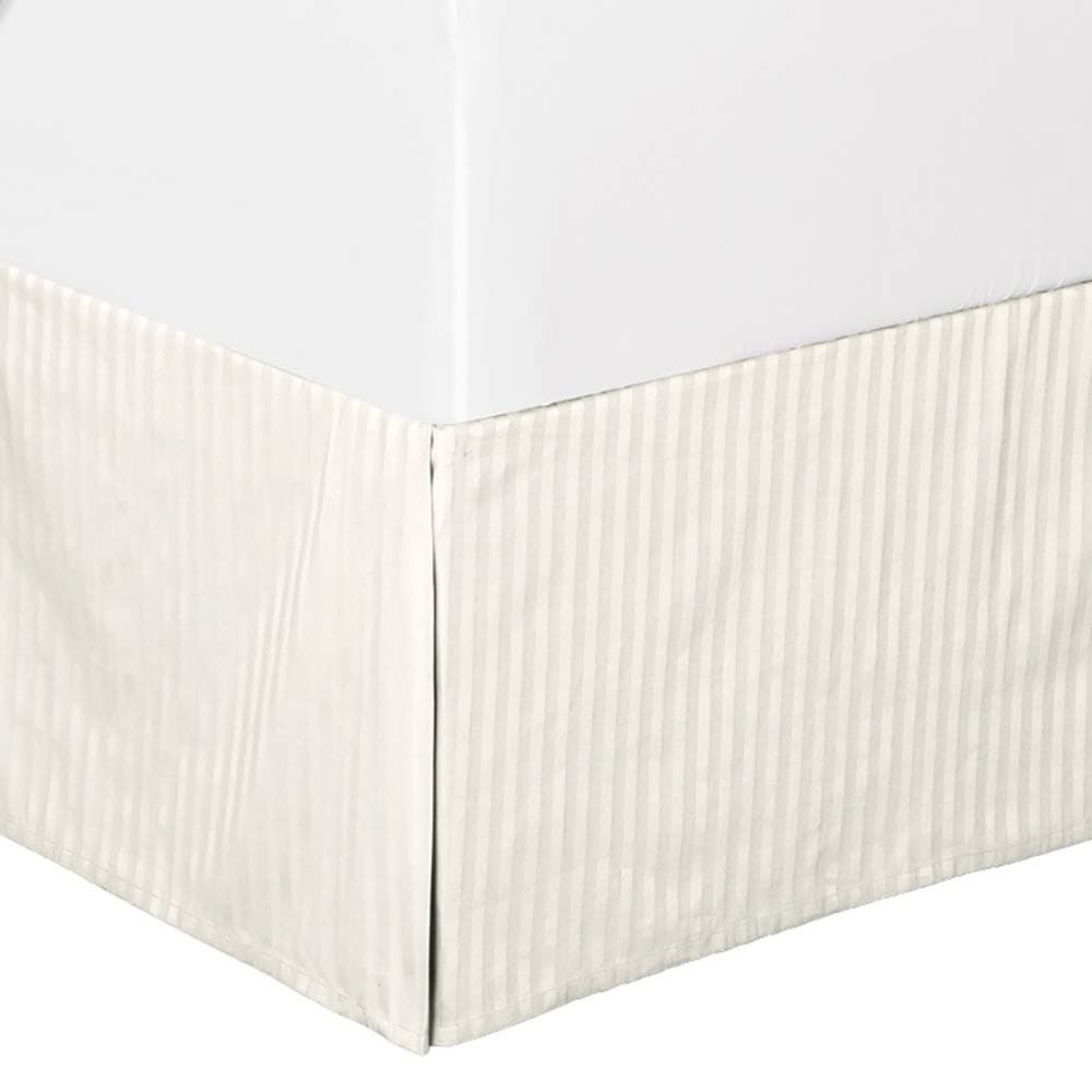 AMV Linen Premium Queen Size Bedskirt 600 Thread Count Giza Cotton Bed Skirt Queen Size 12" Drop Length, Tailored Fit, Elegant Pleated Style (Ivory, Stripe)