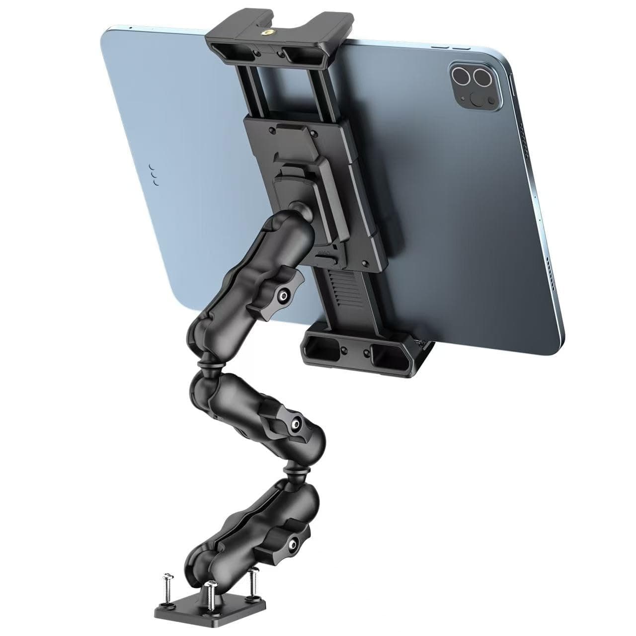 OHLPRO Heavy Duty Drill Base Tablet Mount Holder, 360° Adjustable iPad Mount Truck Dashboard, 3-Stage Stand for 5-13" iPad Pro Air Mini Galaxy Tab Switch, Tablet Vehicle for Car Wall Desk