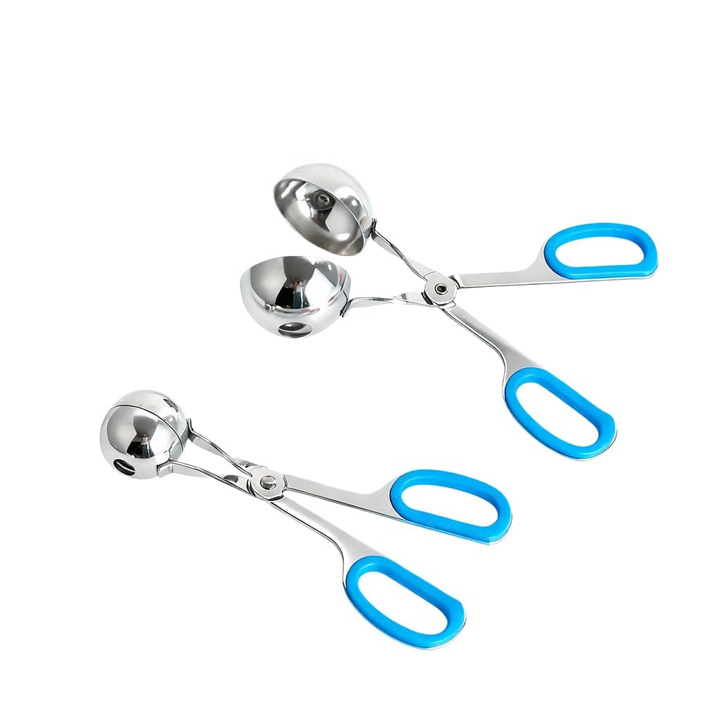 WINDAWNKE 2PCS None-Stick Meatball Maker with Anti-Slip Handles, Stainless Steel Meat Baller Tongs, Cake Pop Molds Scoop (Blue)