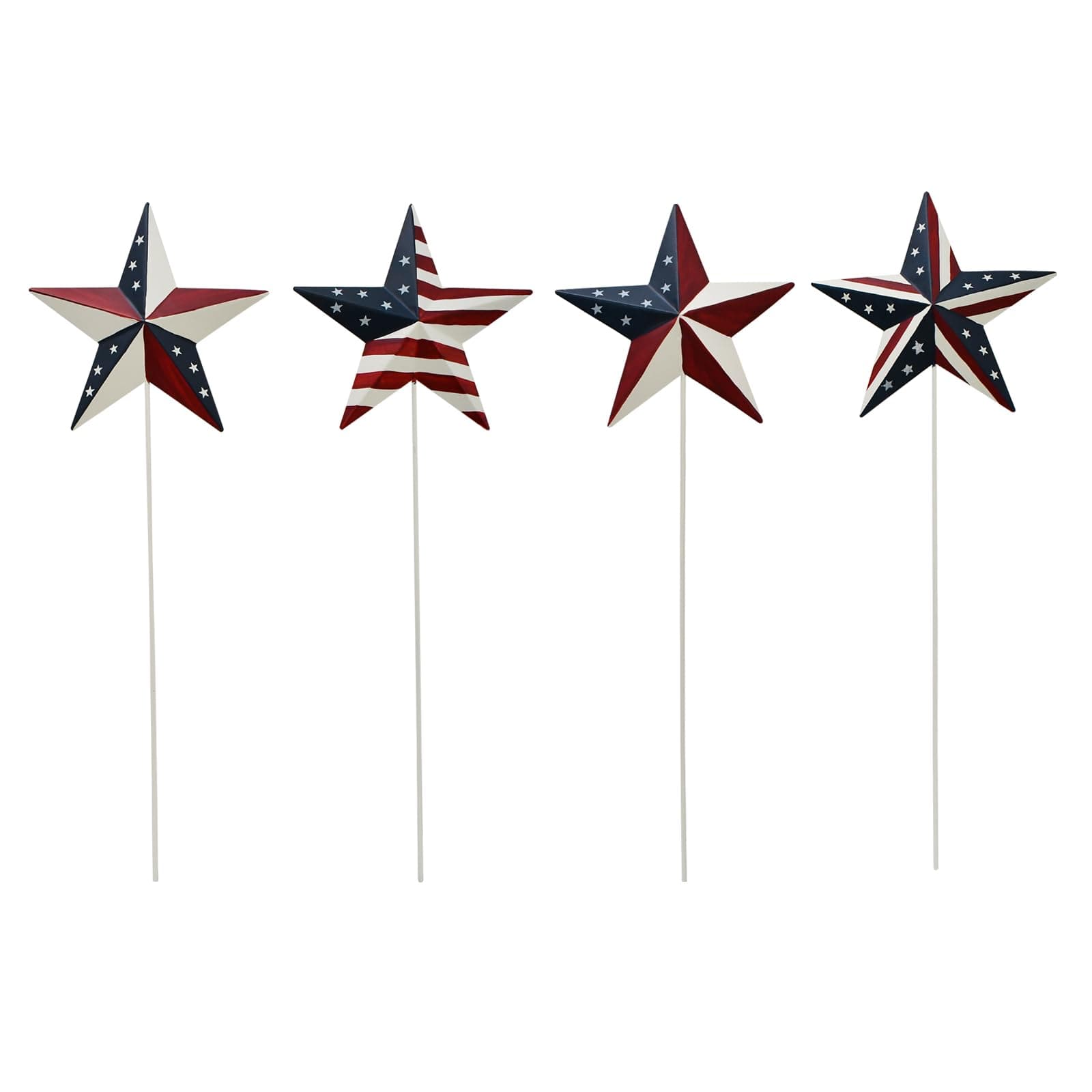 Morning View Metal American Flag Barn Star Yard Stake Patriotic Garden Stake Decorative USA Red White and Blue Star Stripes Yard Decoration Outdoor Lawn Porch Porch for 4th of July Memorial Day 4 Pack