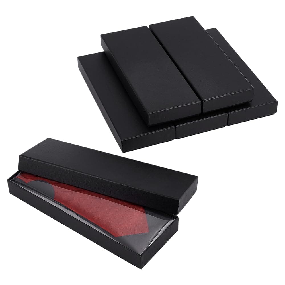 FINGERINSPIRE 6Pcs Gift Wrap Tie Boxes 10.63x3.82x1.26inch Black Rectangle Paper Cardboard Tie Storage Boxes with Clear Plastic Sheet Sock Gifts Packaging Box for Valentine Birthday Wedding Engagement