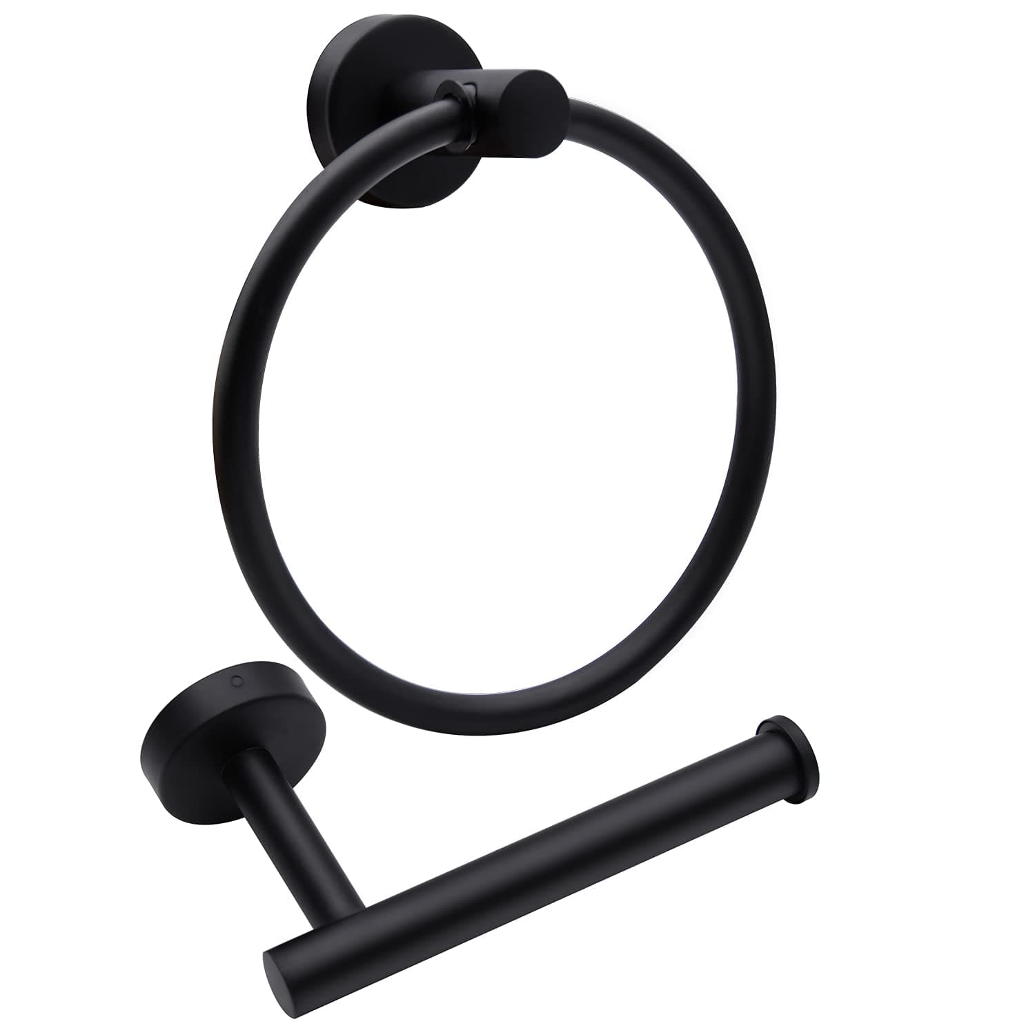 2pcs Matte Black Toilet Paper Holder and Towel Ring Set, Stainless Steel