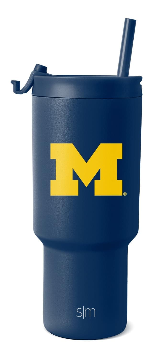 Simple Modern Officially Licensed Collegiate Michigan Wolverines 30 oz Tumbler with Flip Lid and Straws | Insulated Cup Stainless Steel | Gifts for Men Women | Trek Collection | University of Michigan