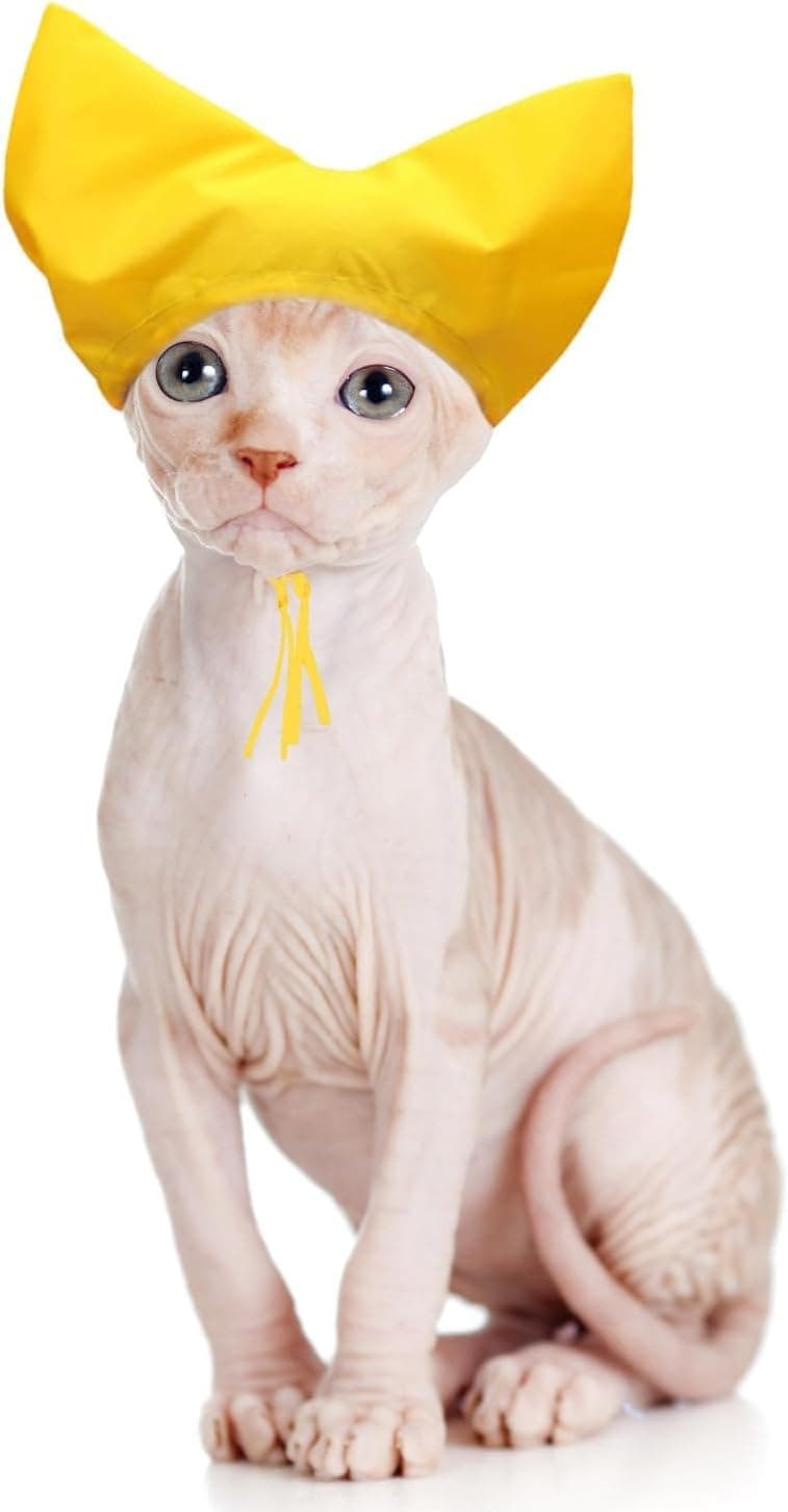 Cat Shower Cap - Waterproof Shower Caps for Sphynx Reusable Cats Ear Protection Bath Cap with Adjustable Strap Ear Covers for Small Dogs Puppy Grooming Hat (M)