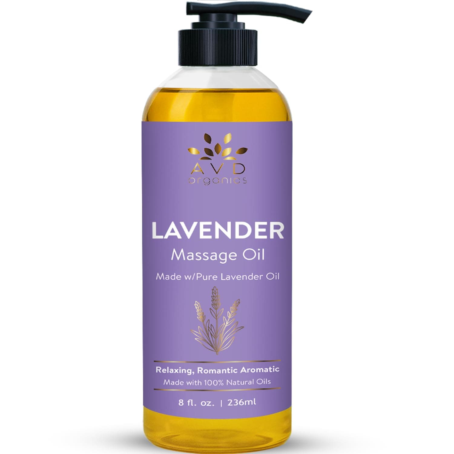 AVD Organics Lavender Massage Oil, 236 ml (8 fl oz), Body Massage Oil