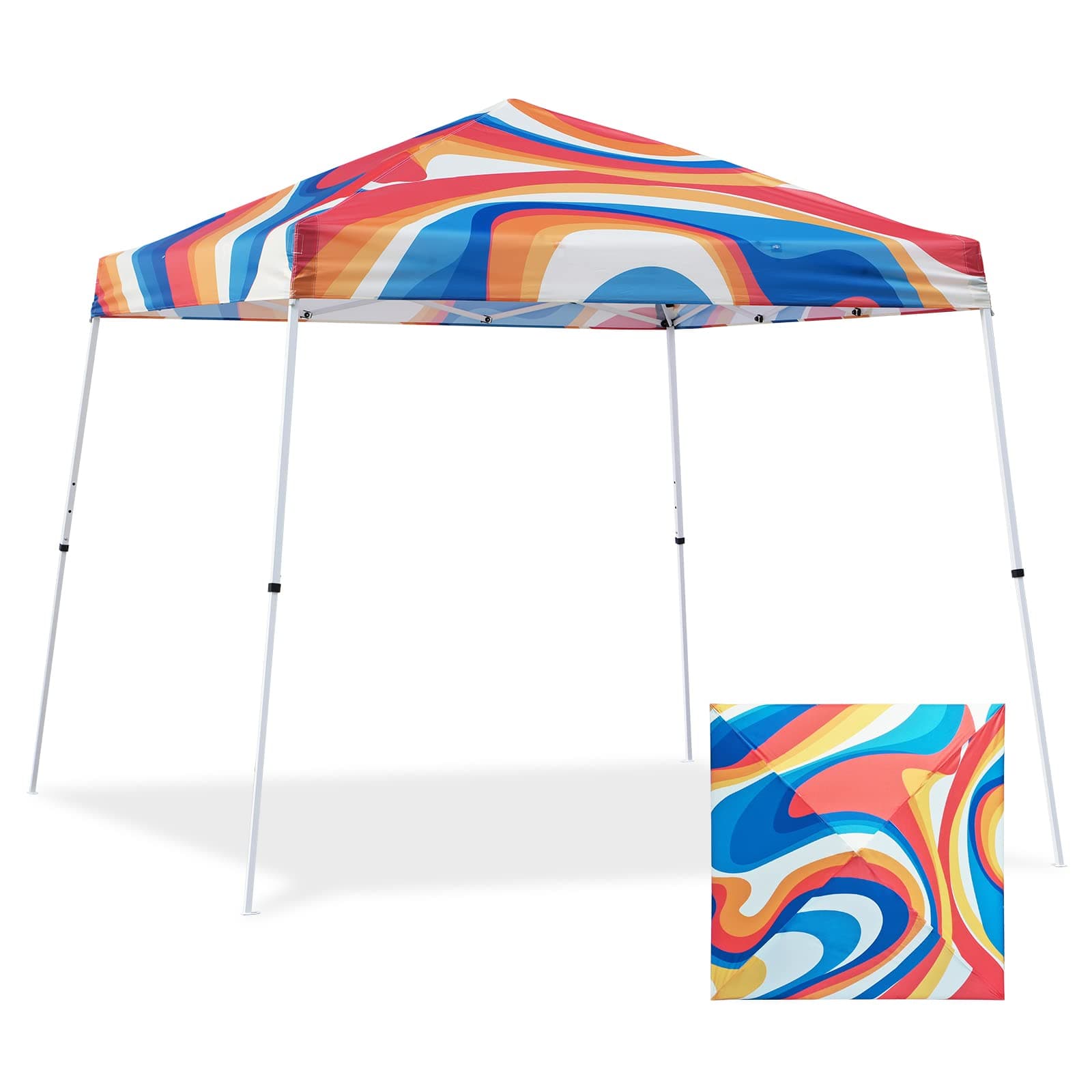 Eagle Peak 10x10 Slant Leg Pop-up Canopy Tent Easy One Person Setup Instant Outdoor Beach Canopy Folding Portable Sports Shelter 10x10 Base 8x8 Top (Swirl)