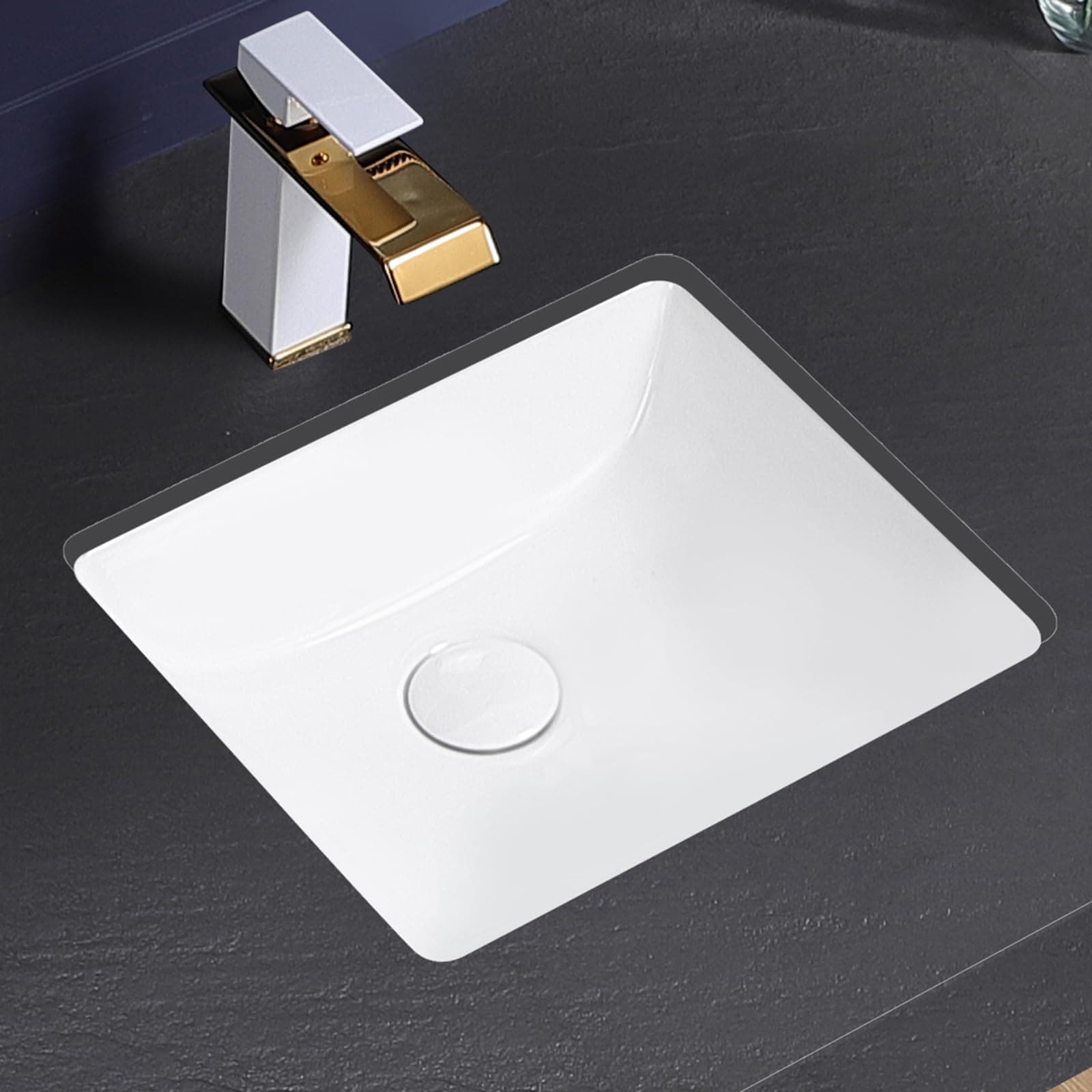 KMOEM Small Undermount Bathroom Sink 14x13 Inch Vessel Sink White Porcelain Ceramic Under Counter Lavatory Vanity Sink Basin Rectangular Undermount Sinks with Overflow