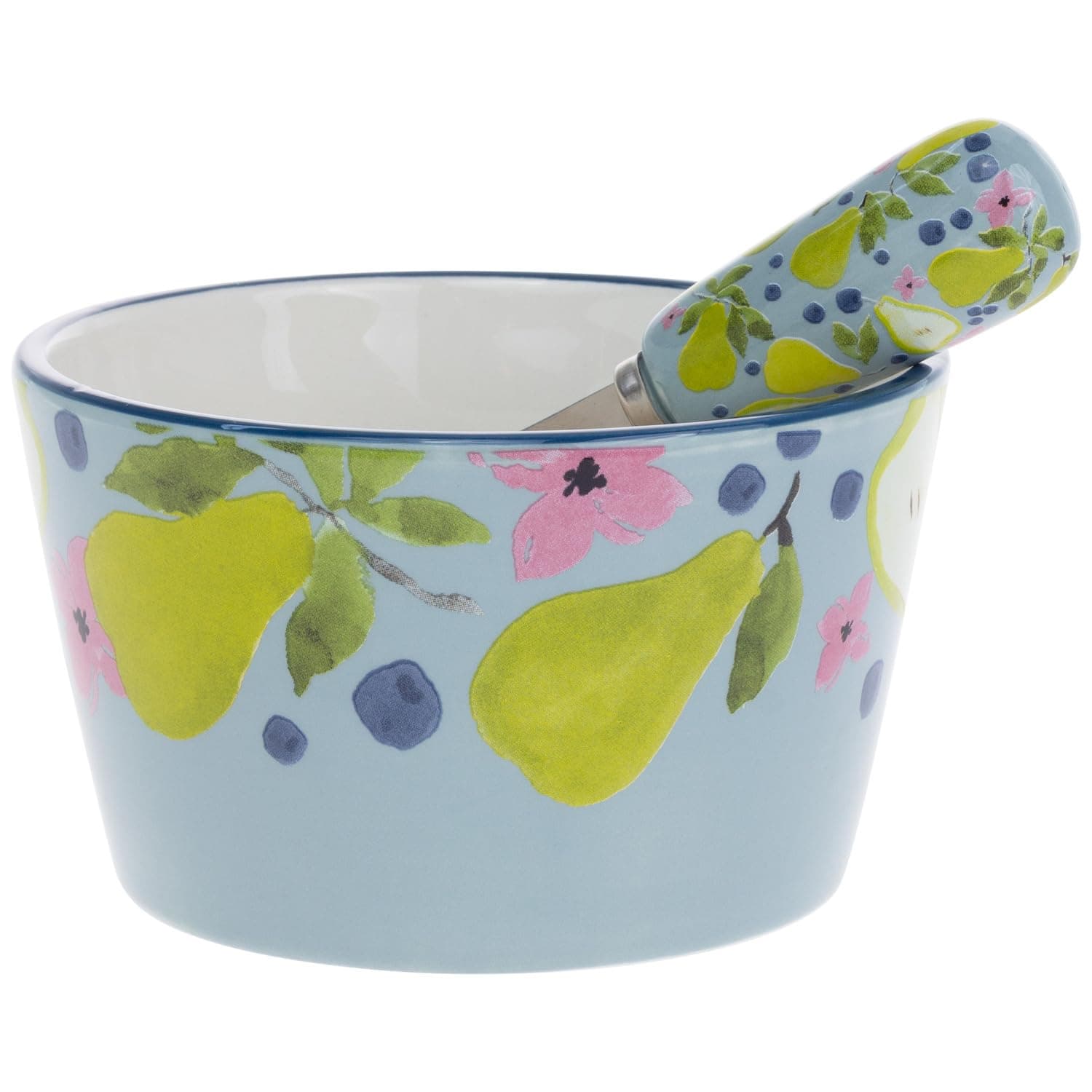 Boston International Small Ceramic Bowl and Spreader Serving Set, 14 Ounces, Anjou Pear