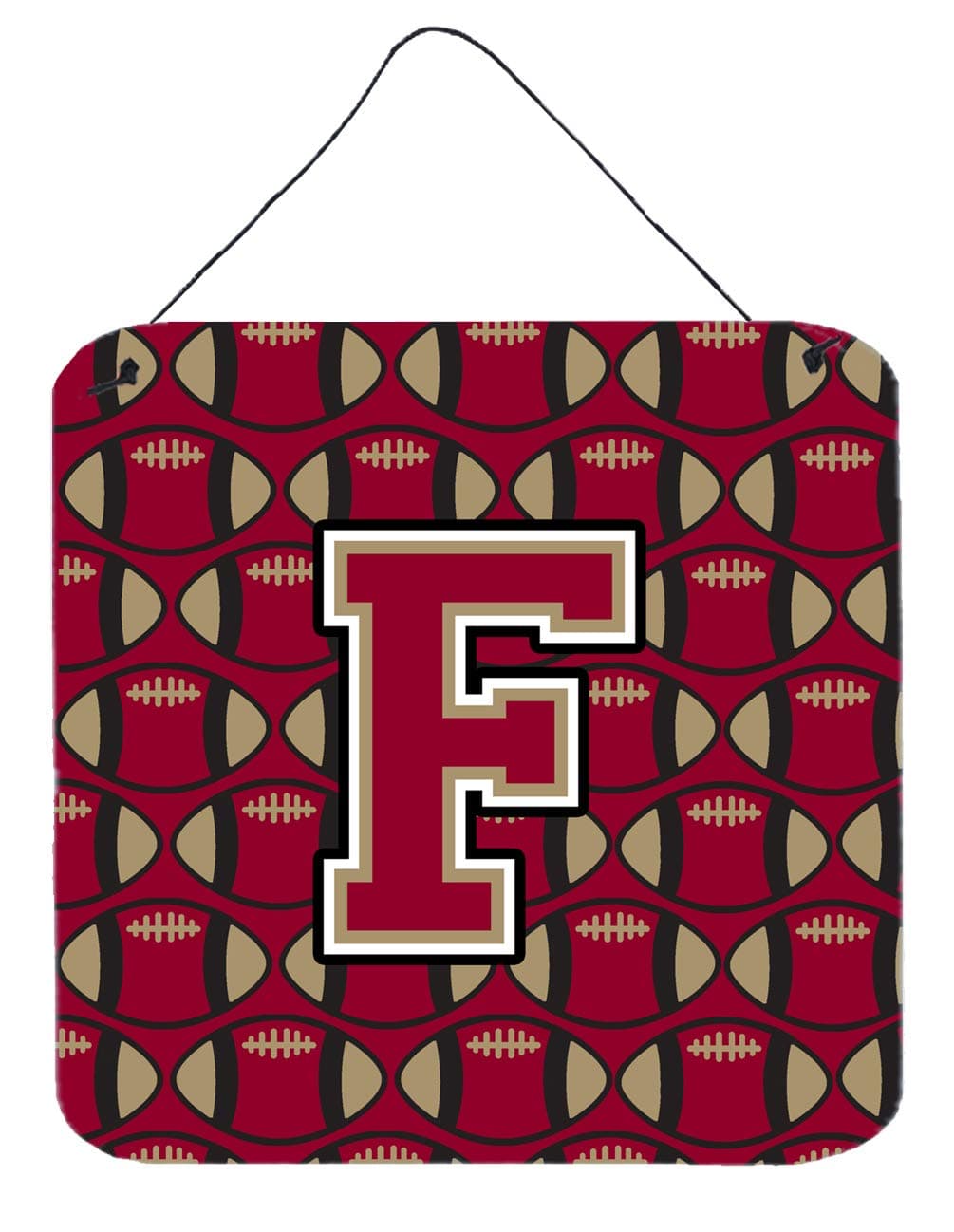 Caroline's Treasures CJ1078-FDS66 Letter F Football Garnet and Gold Wall or Door Hanging Prints Aluminum Metal Sign Kitchen Wall Bar Bathroom Plaque Home Decor, 6x6, Multicolor