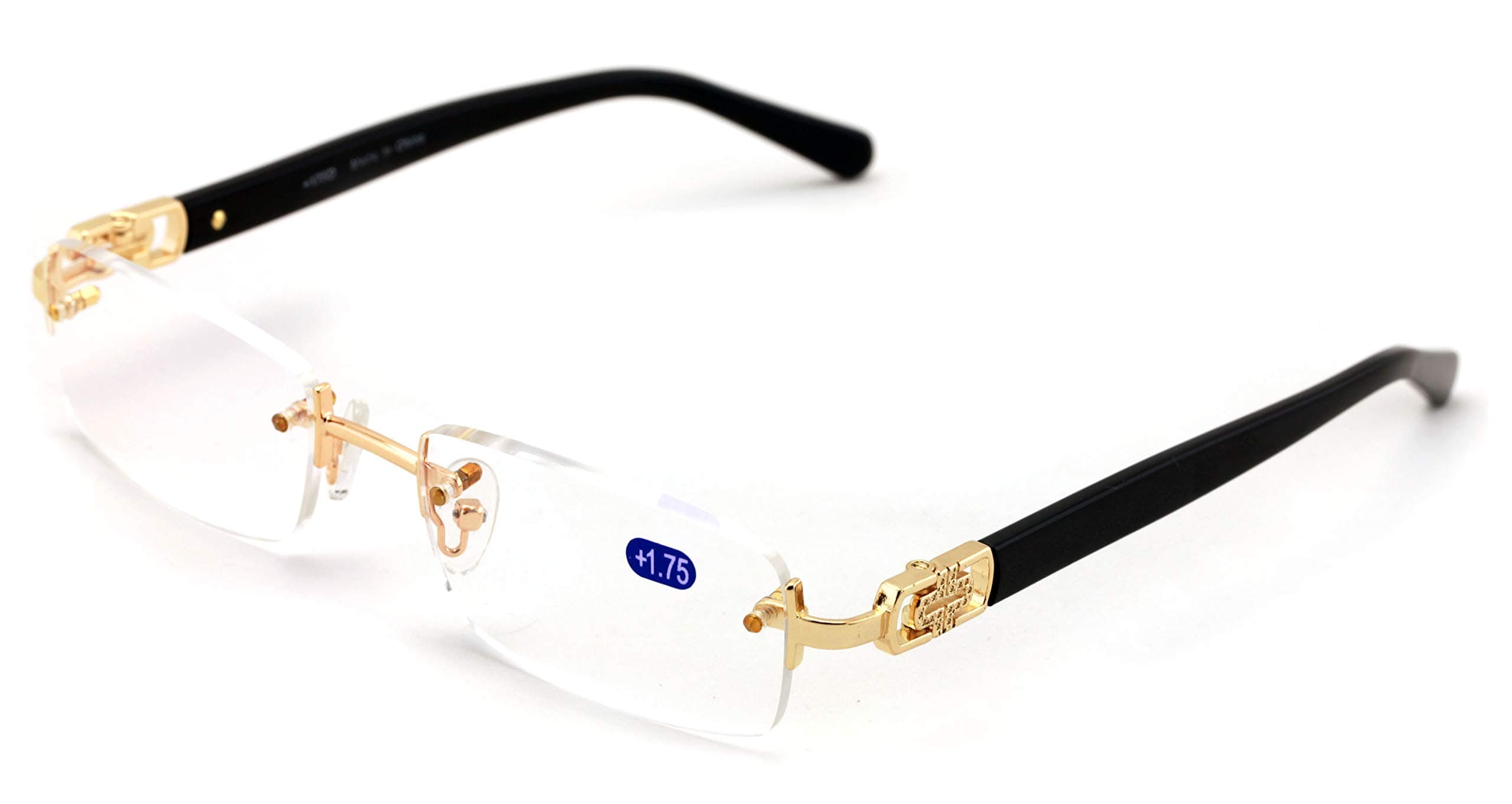 Men Rectangular Rimless Designer Fashion Reading Glasses/w Anti-reflective AR Coating (Gold, 2.00)