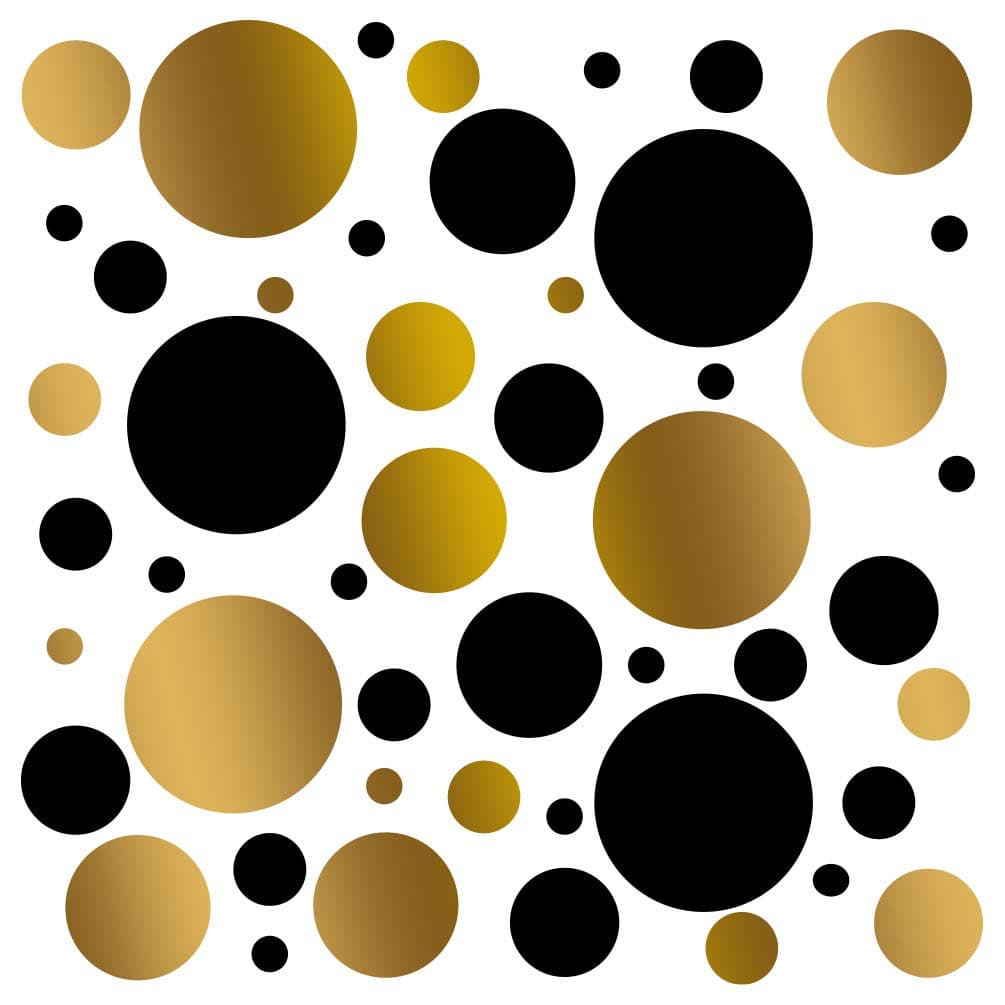 Set of 100 (Black/Gold Combo) Vinyl Wall Decals - Assorted Polka Dots Stickers - Removable Adhesive Safe on Smooth or Textured Walls Round Circles Bathroom Kids Room Nursery Decor