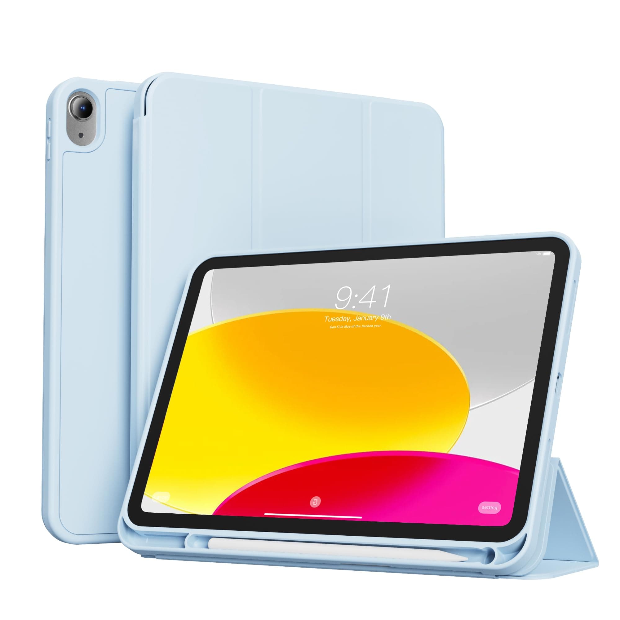 ZOPSGYU for iPad (A16) 11th Generation 11 Inch 2025/ 10th Generation 10.9 Inch 2022 Cover with Pencil Holder | Support Auto Wake/Sleep & Touch ID | Tri-fold Stand Cover with Soft TPU Back, Sky Blue