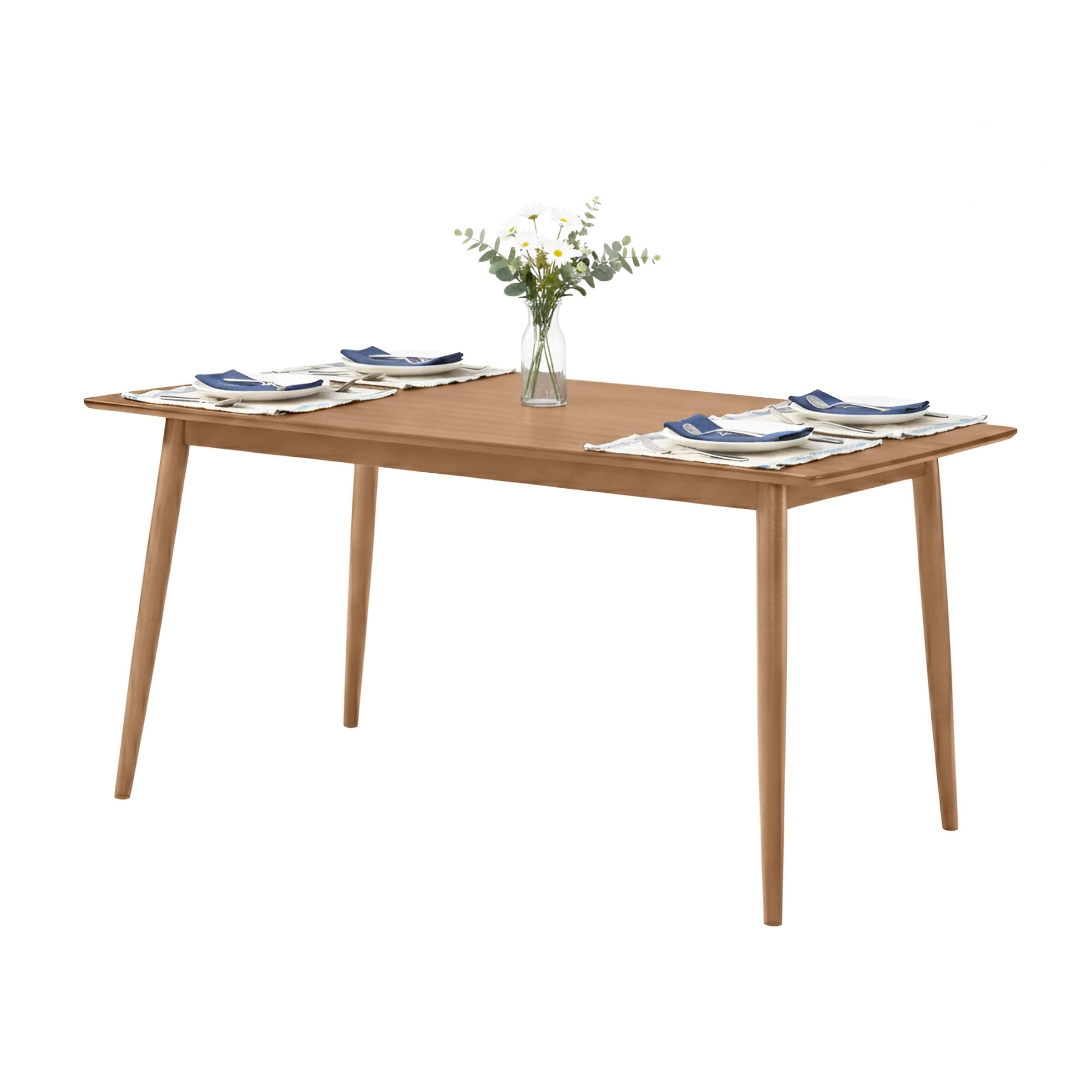 Alaterre Furniture Calais 59 Inch Mid Century Modern Dining Table for 4 - Rectangular Solid Wood Table with Minimalist Design - Mid Century Modern Furniture for Dining Room or Kitchen (Pecan Finish)