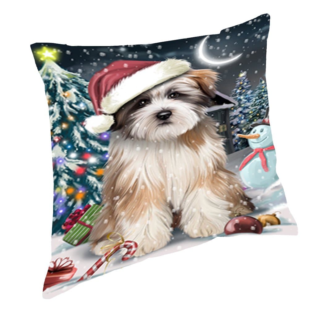 Have a Holly Jolly Christmas Happy Holidays Tibetan Terrier Dog Throw Pillow PIL764 (14x14)