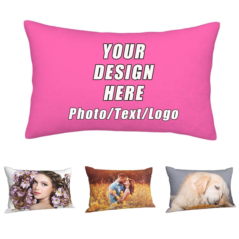 CLOAZKU Custom Pillow Cases with Two-Sides Designed Picture Text, Customized Photo Pillow Covers Polyester Velvet, Gifts for Boyfriends Girlfriends, HotPink, 20"x30"
