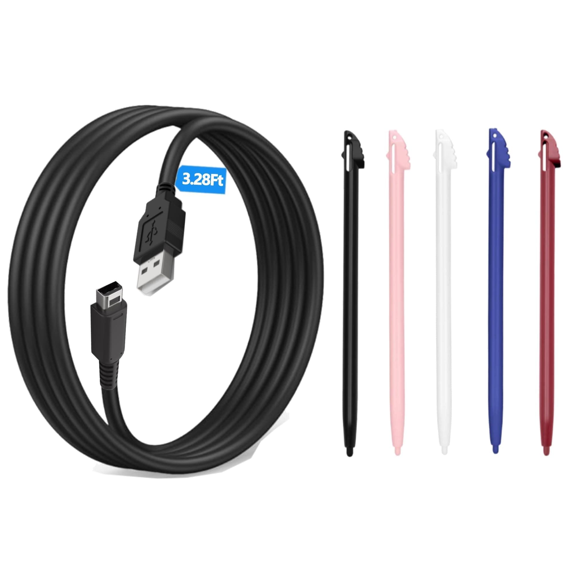 slpreake USB Charging Cable and 5Pcs Stylus Pen for Nintendo 3DS XL,3.28Ft USB Charging Cord Compatible with 3DS XL/LL