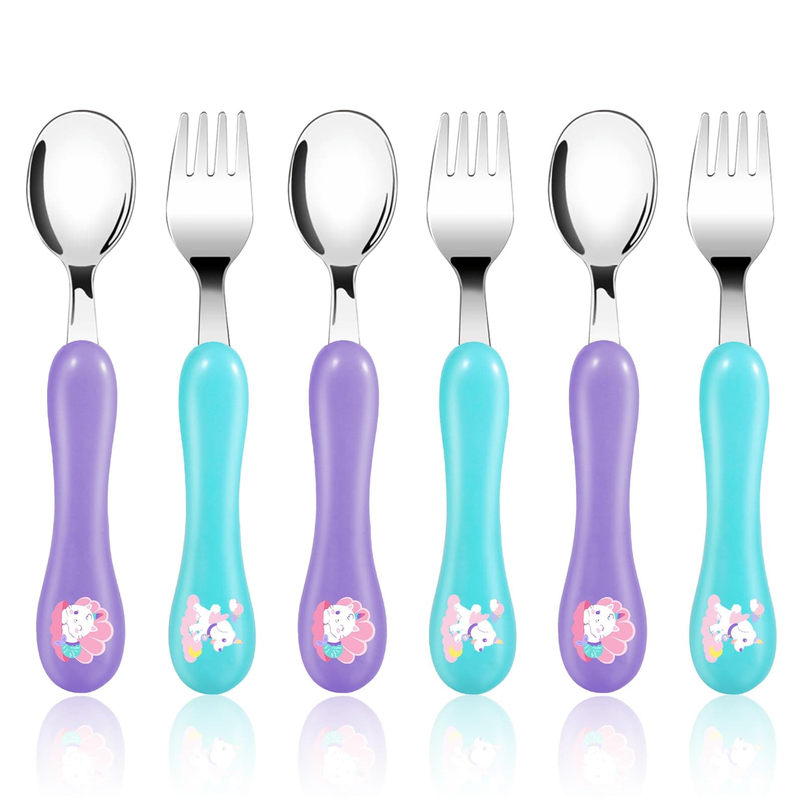 Lehoo Castle Stainless Steel Unicorn Toddler Utensils Set, 6-Piece