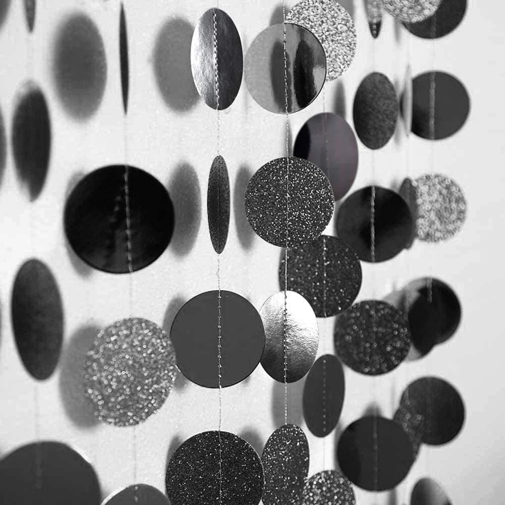 Cheerland Glitter Charcoal Grey Black Circle Garland Kit Halloween Party Decoration Hanging Polka Dots Streamer Backdrop Banner for Birthday Decor Wedding Retirement Bachelorette Bridal shower Decor