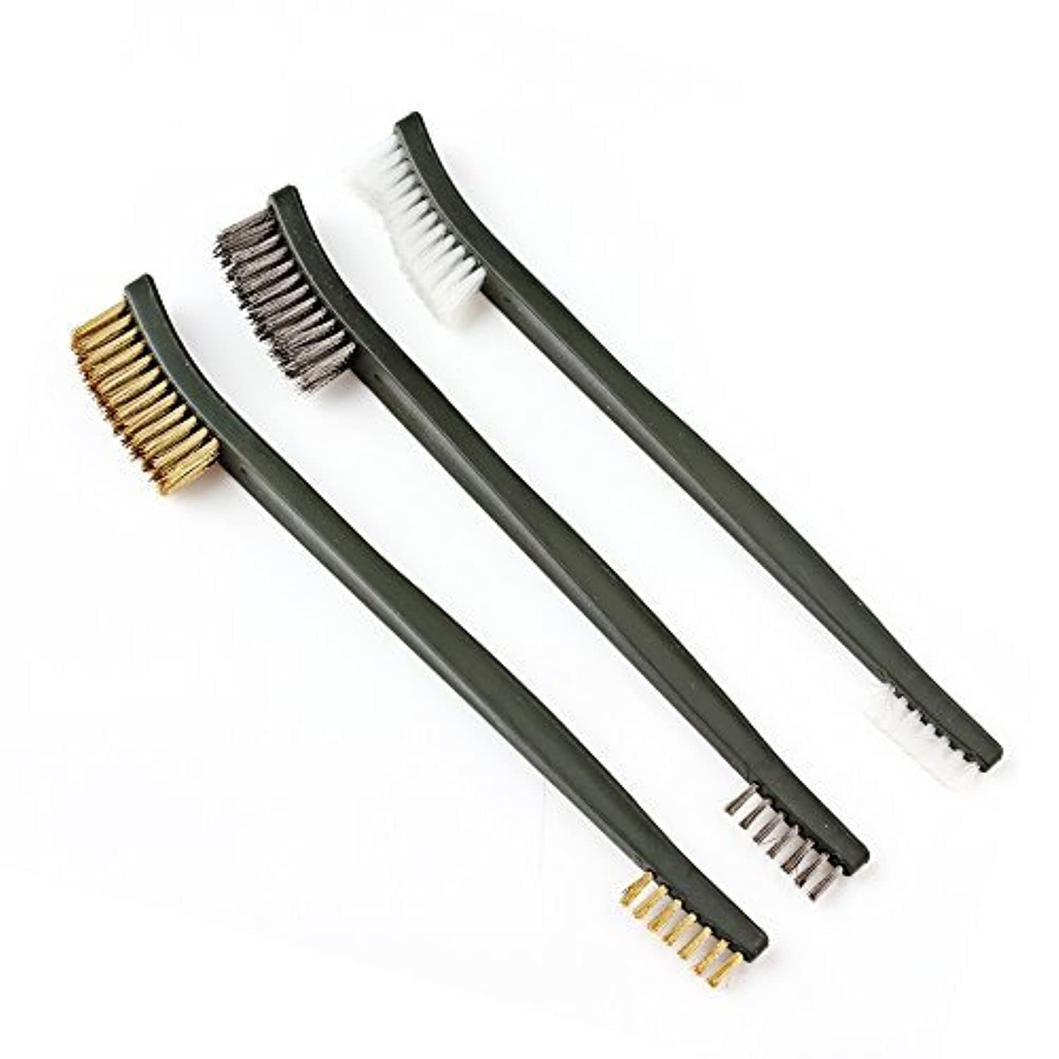 OriGlam 3pcs Mini Wire Brush Set for Cleaning Paint, Rust, and Welding Slag - Steel/Nylon/Brass Brushes for Metal and Paint Cleaning
