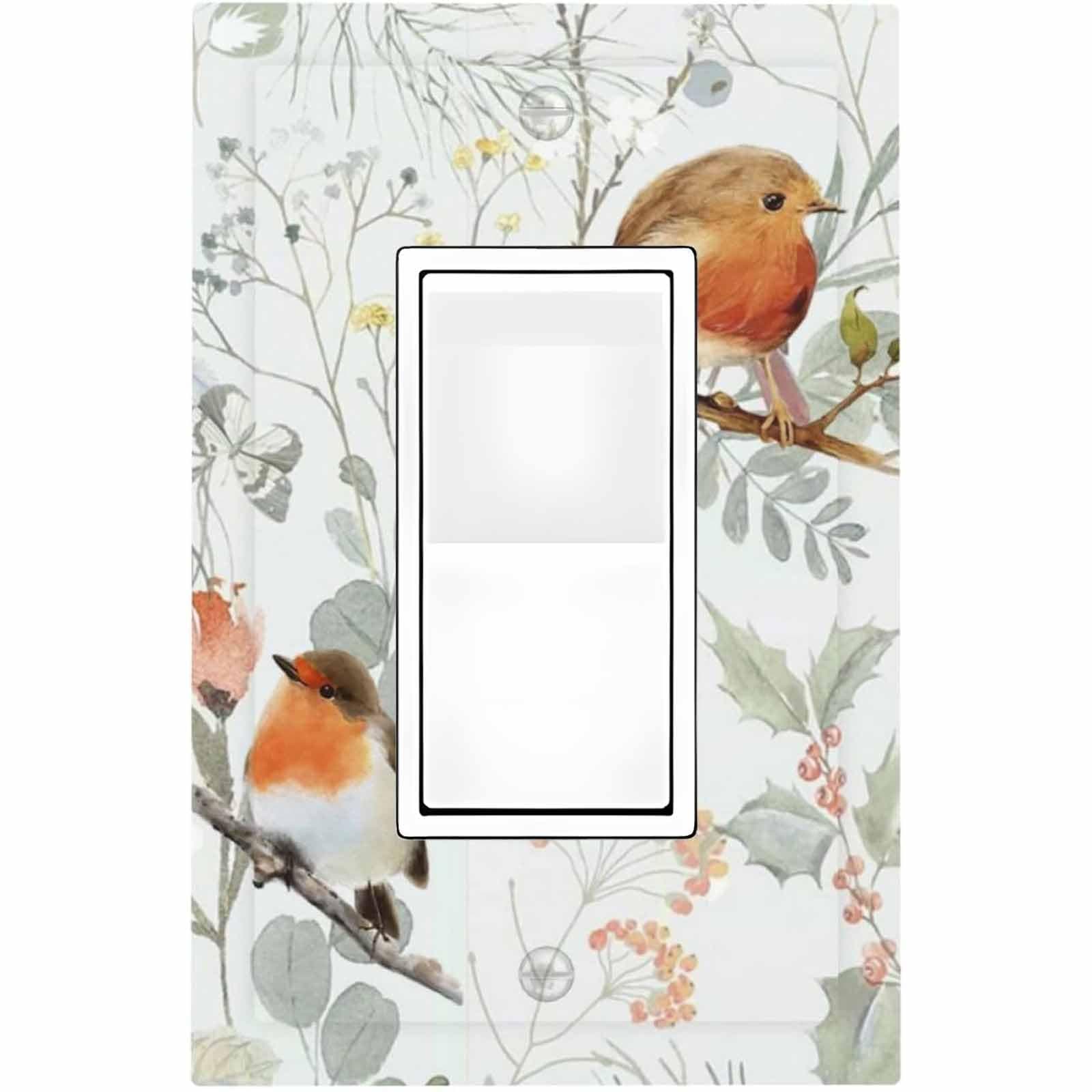 Ihsourgnitnem Decorative Outlet Covers Red Floral Berries Colorful Bird Plant 1 Gang Single Rocker Light Switch Cover Plate Wall Plates Gfci Faceplate For Bed Room Living Room Decor