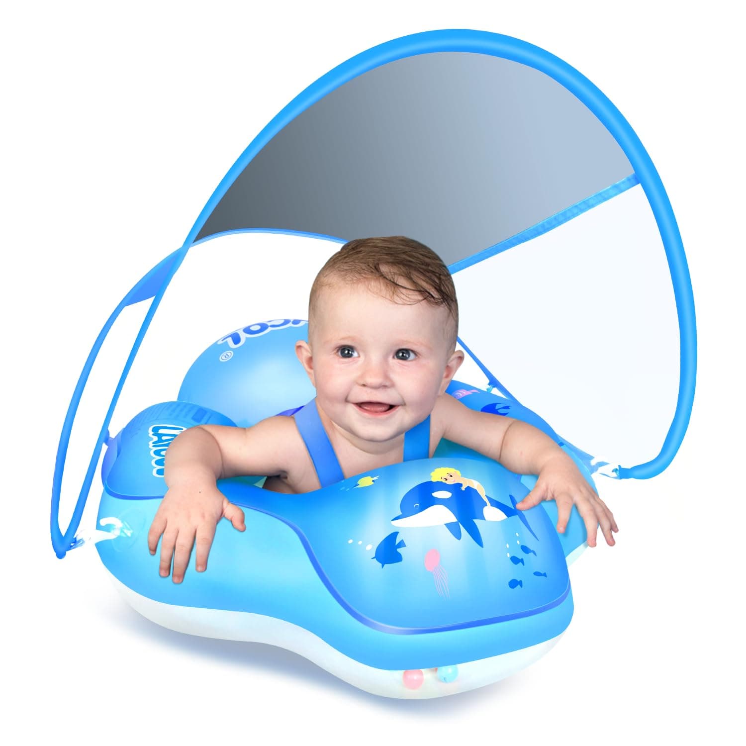 LAYCOL Baby Swimming Float with UPF50+ Sun Canopy Baby Floats for Pool No Flip Overbaby Pool for Baby Age of 3-36 Months