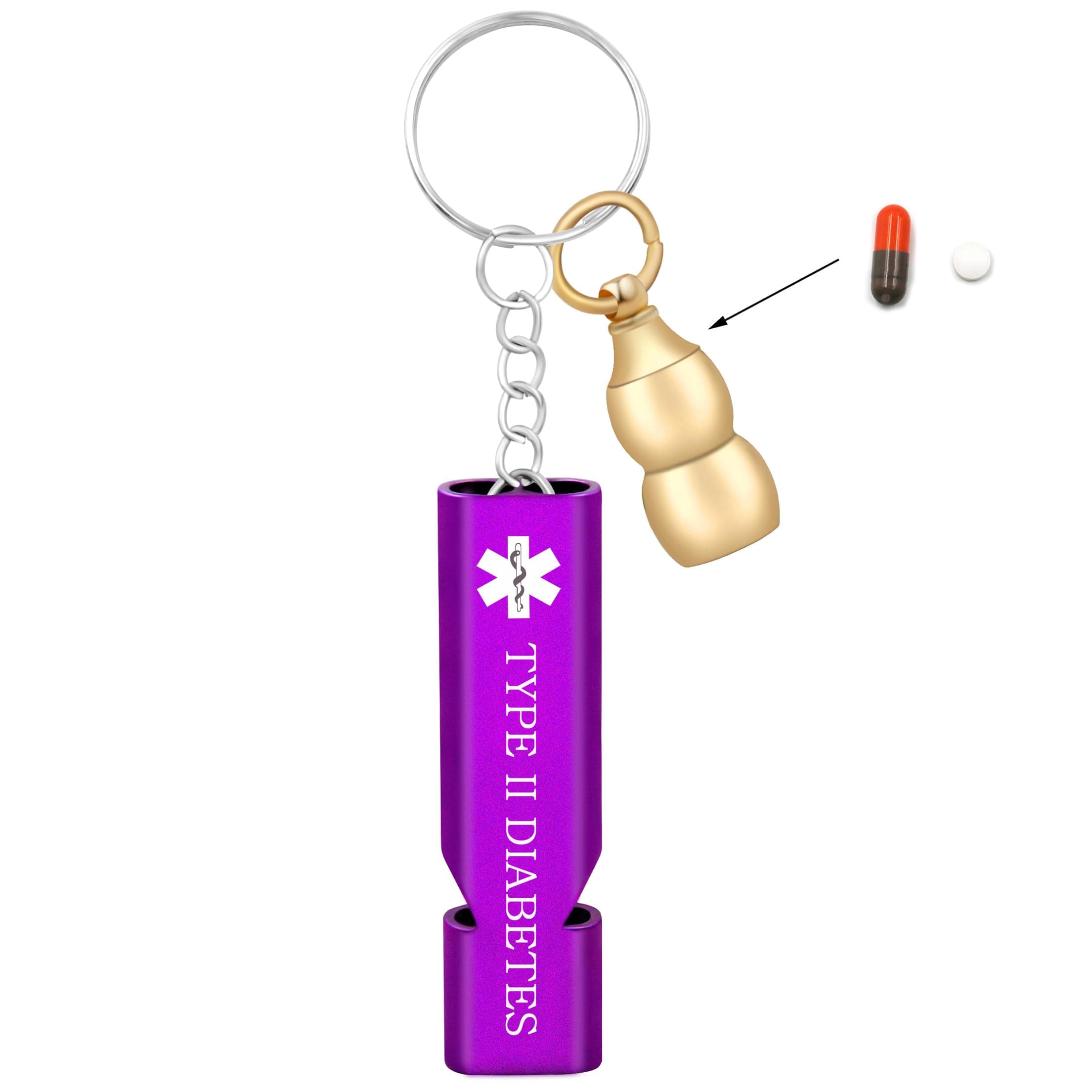 Vivaday Outdoor Safety Whistle Mini Pill Holder Keychain | SOS Medical Engraved Medical ID Tag | Custom Personalized Keychains | Hiking & Travel Use YA6000