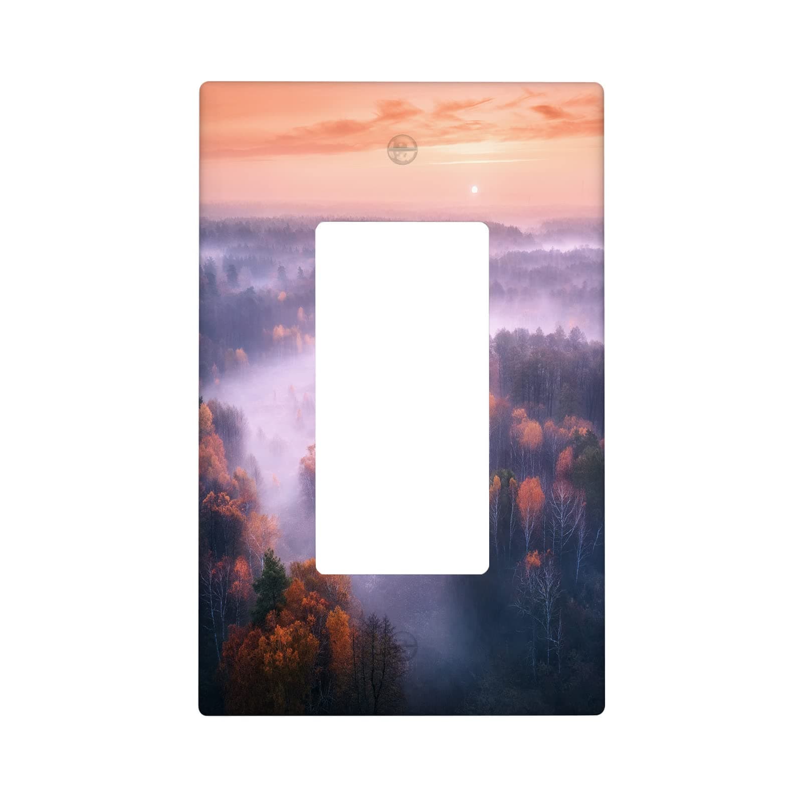 Autumn Forest 1 Gang Light Switch Plate, Rustic Nature Misty Foggy Red Woodland Single Rocker Wall Plate Cover Decorative Electrical GFCI Switchplate Decora Faceplate for Kitchen Bedroom Decor
