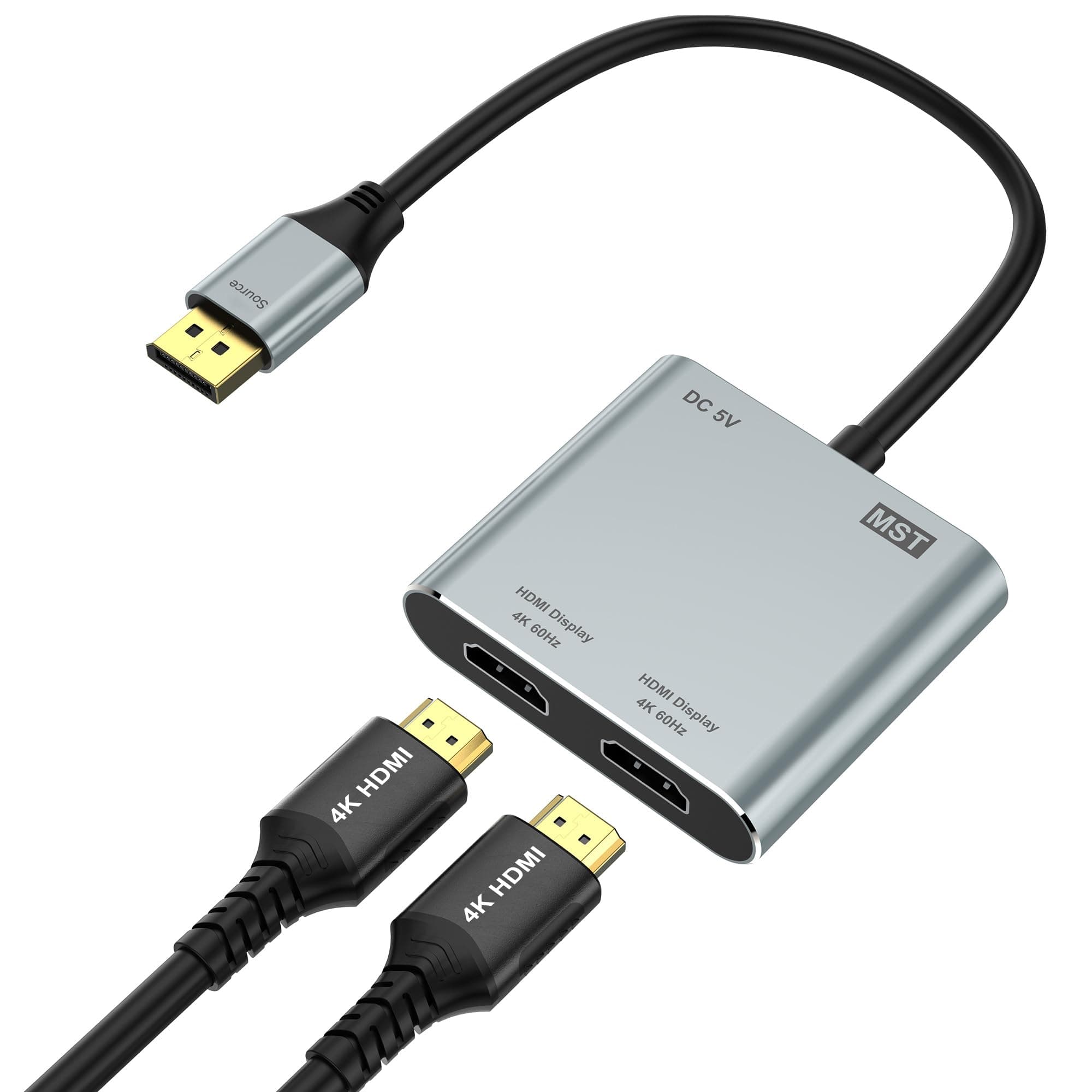 Anehmeta DisplayPort to Dual HDMI Adapter, 4K@60Hz HDMI Splitter Extended Display 1 in 2 Out MST Hub for Dual Monitors, Display Port to HDMI Splitter for PC, NVIDIA, AMD Graphic Card