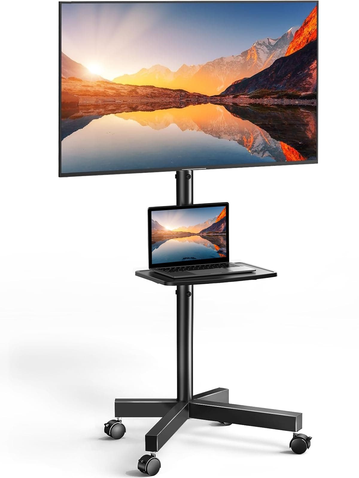 PERLESMITH Rolling TV Stand on Wheels with Tilt for 23-65 Inch Screen TVs, Mobile TV Cart Height - Adjustable with Shelf/Tray, Portable TV Stand Holds up to 99 lbs, Max VESA 400x400mm, PSTVMC04