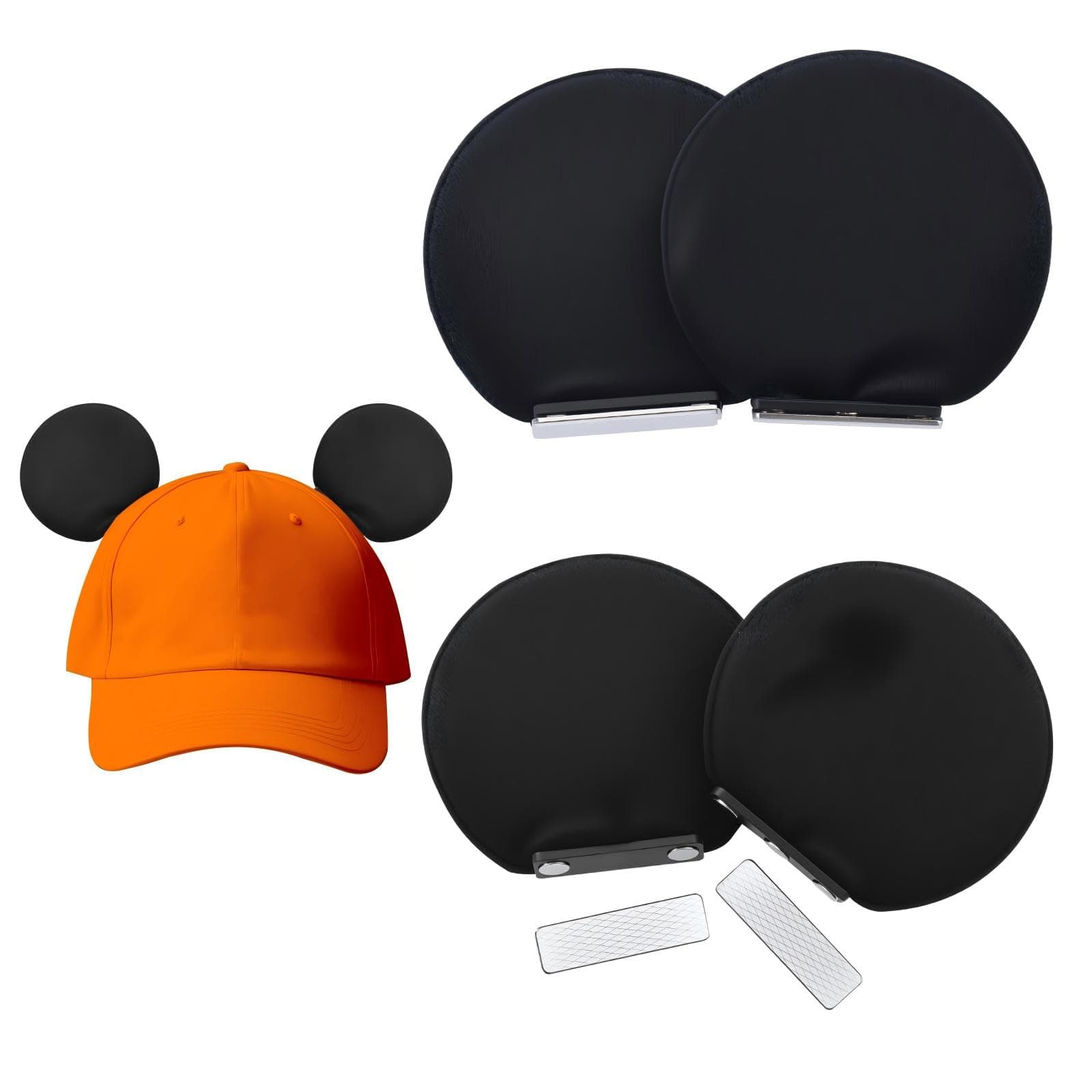 ZIYIZE 4 Pcs Magnetic Mouse Ears for Hats, Removable Magnet Ear for Cap, Clip-On Hat Accessory, Theme Parks Halloween Cosplay, Black, One Size