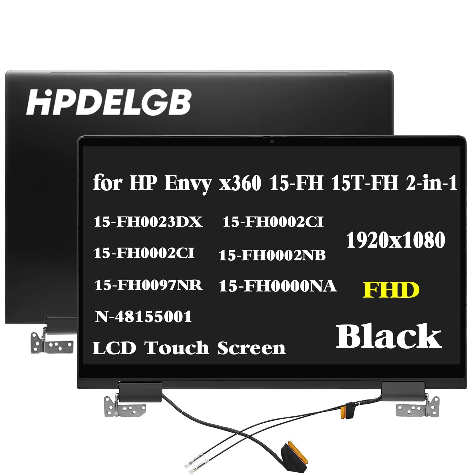 HPDELGB Replacement for HP Envy x360 15-FH 2-in-1 15Z-FH 15-FH0023DX 15-FH0002CI 15-FH0001UA 15-FH0002NB 15-FH0097NR 15-FH0000NA N48155-001 15.6 inch 1920x1080 LCD Touch Screen Display Assembly Black