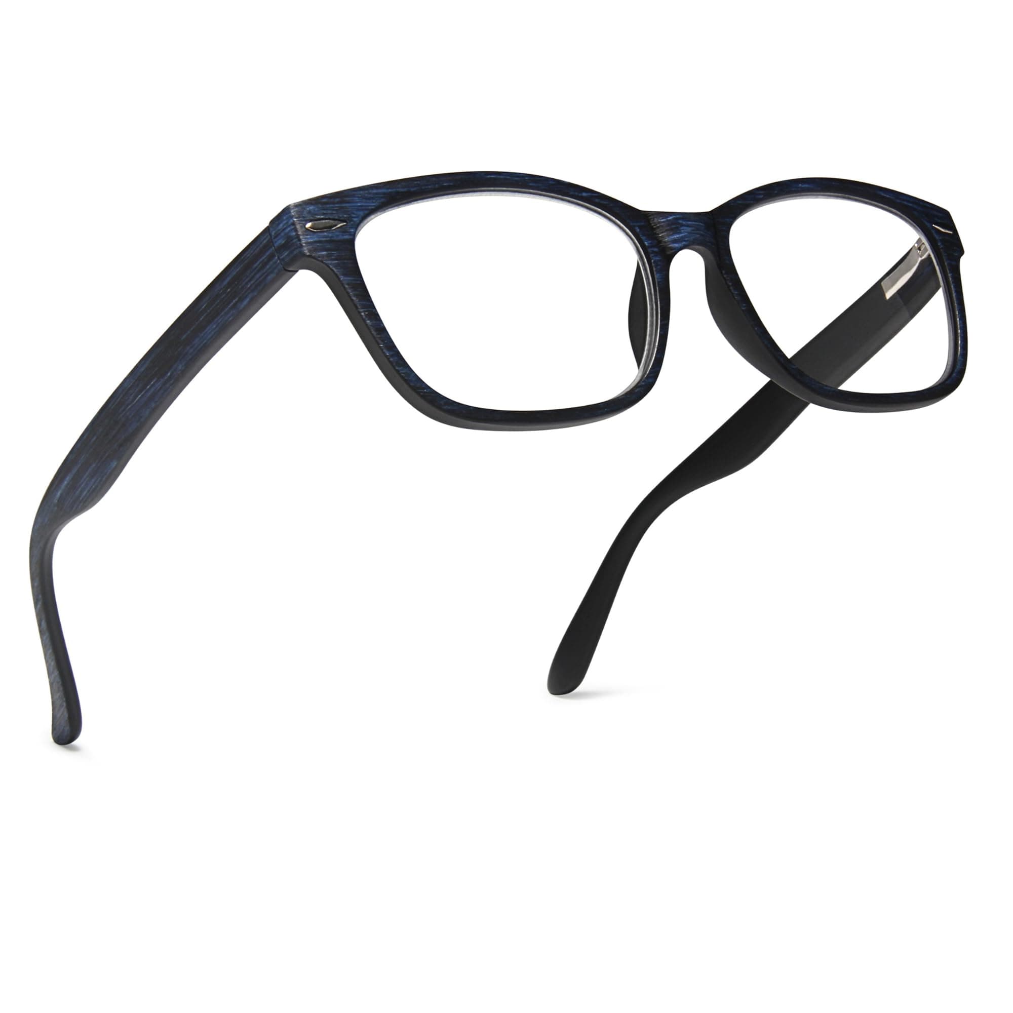2SeeLife Wood Tone TR-90 Reading Glasses for Men – Medium-Wide Fit, Durable & Sturdy Frame, Spring Hinges, Premium Readers, Blue, +2.75