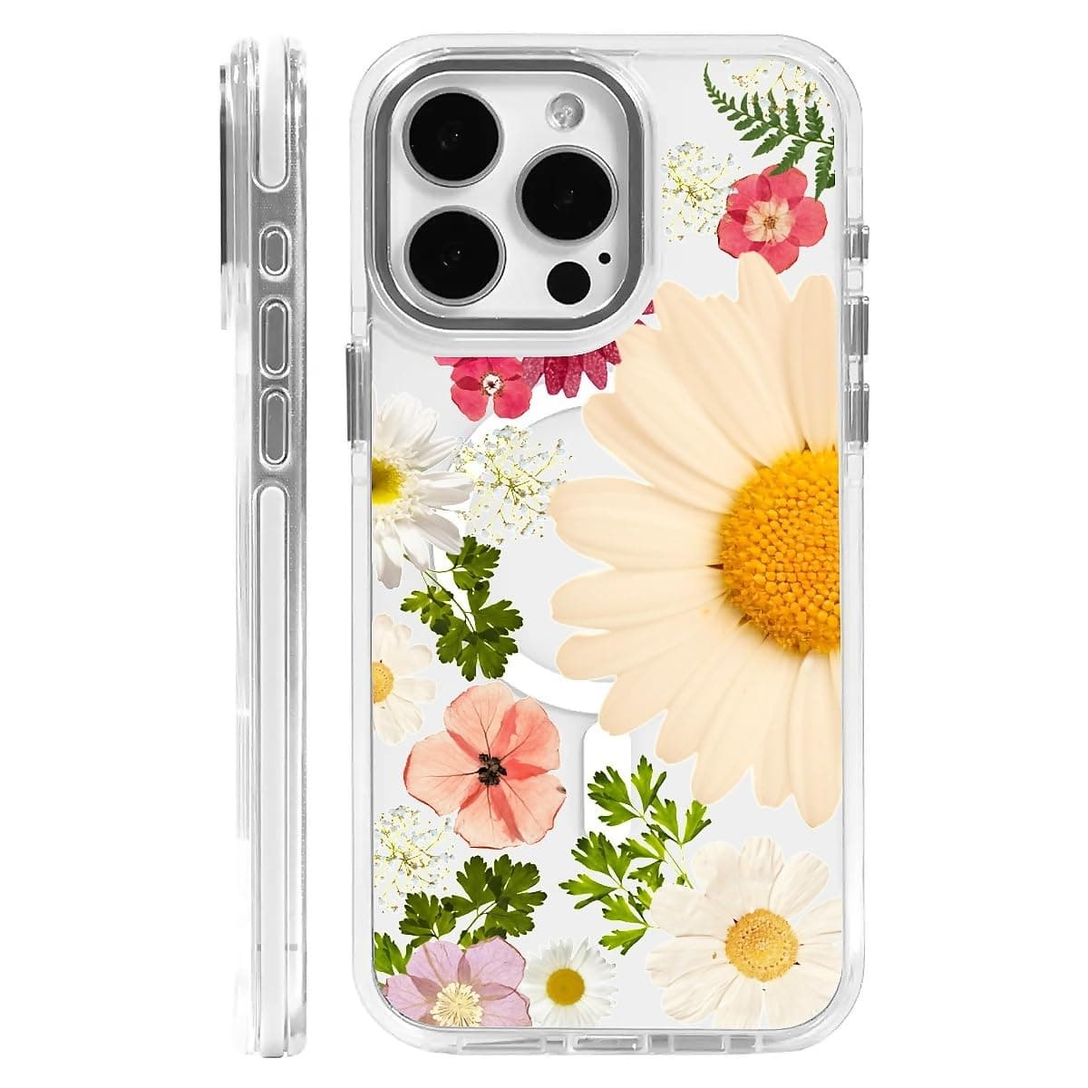 Akinmi for Magnetic Clear Case for iPhone 14 Pro Max Compatible with Magsafe, Various Dried Flowers-01 Phone Case, Soft Silicone Shockproof Protective Cover Cases for iPhone 14 Pro Max-(White)
