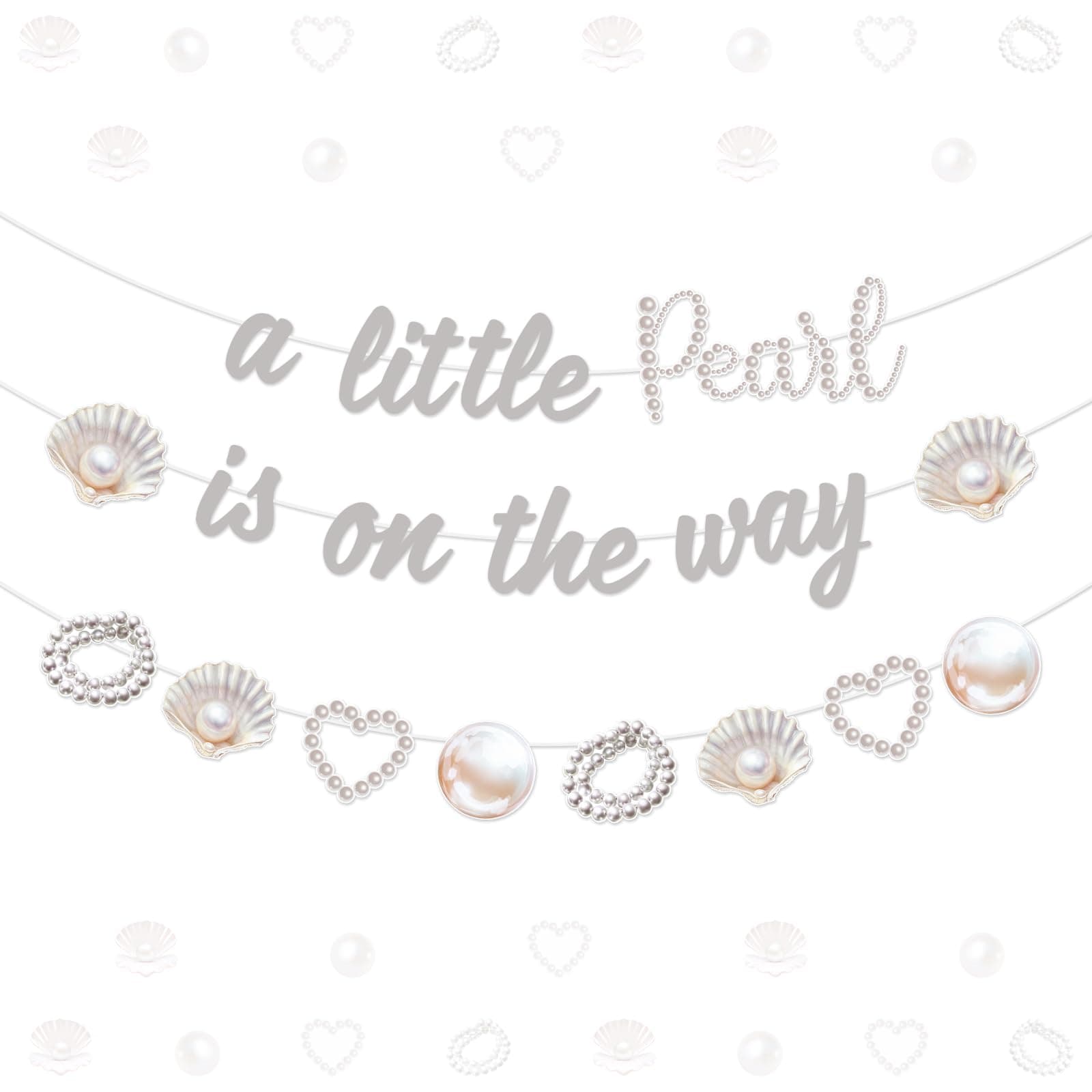 Kreatwow Pearl Theme Baby Shower Decorations A Little Pearl Is On The Way Banner Pearl-Shell Garland Sparkling Pearls Decor Under The Sea Baby Shower Mermaid Ocean Theme Party Decor for Gender Reveal