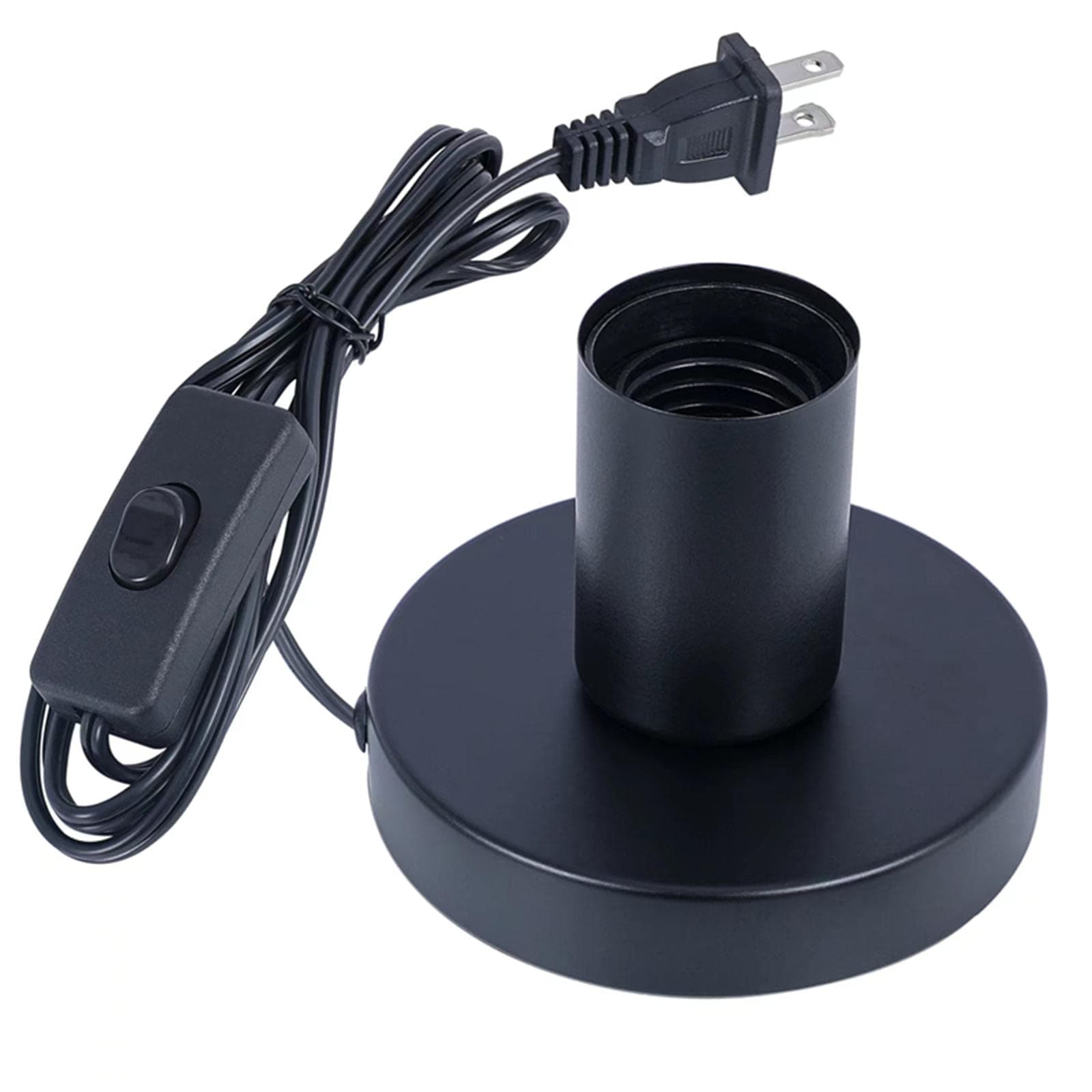 AdiyZ Industrial Table Lamp, Small Polished Metal Desktop Light Socket Base, Vintage E26/E27 Edison Screw Light Bulb Holder, 5.57ft Cord with On/Off Switch and US Plug (Black Color)