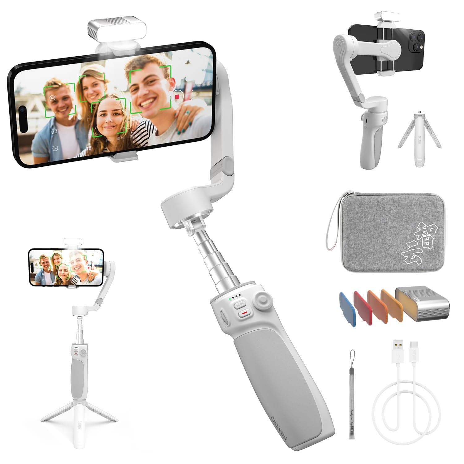 ZHIYUN Smooth Q4 Gimbal Stabilizer, 3-Axis Smartphone Phone Gimbal, Built-in Extension Rod, Foldable and Portable, Android and iPhone Gimbal, LED Fill Light Vlogging Stabilizer, TikTok YouTube Video