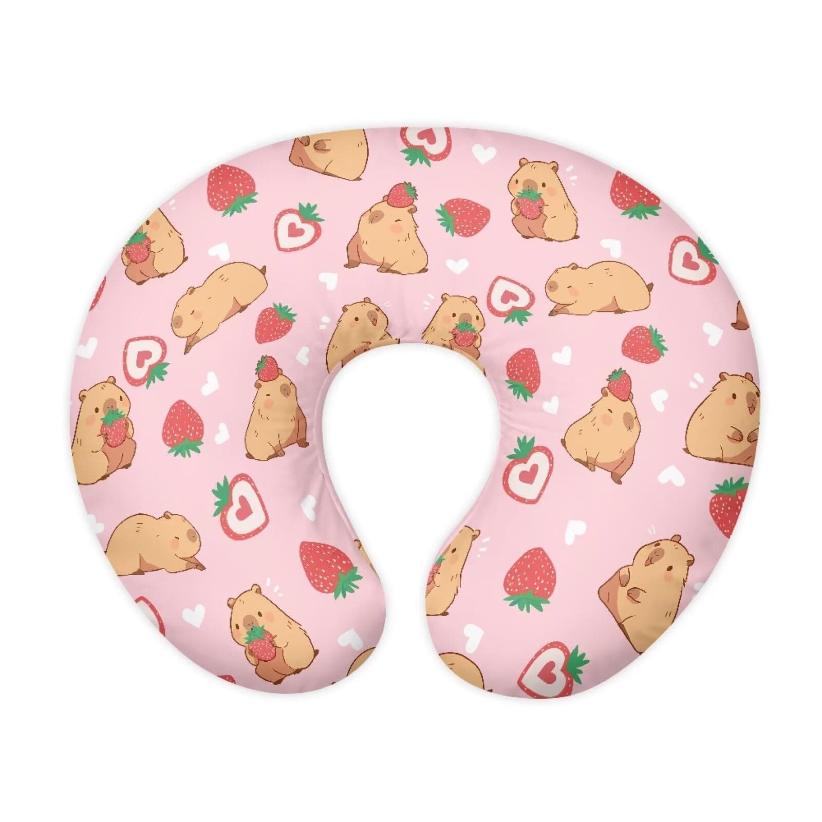 Eheartsgir Capybara Pink Strawberry Nursing Pillowcase for Newborn Stain Resistant Comfortable Feeding Pillow Cover for Bottle and Breastfeeding Pillows with Hidden Zipper