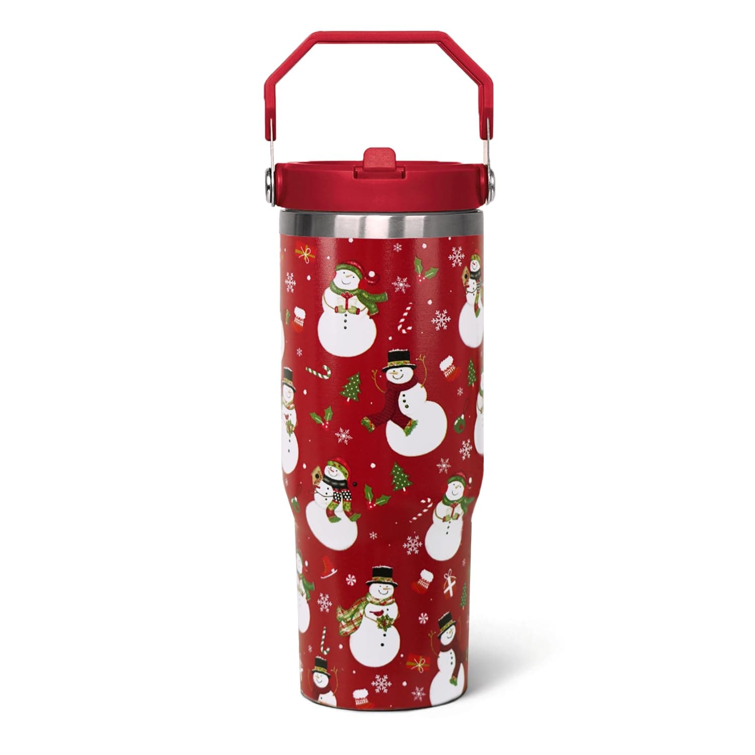 qwpmvhsak 30oz Christmas Snowman Tumbler with Handle